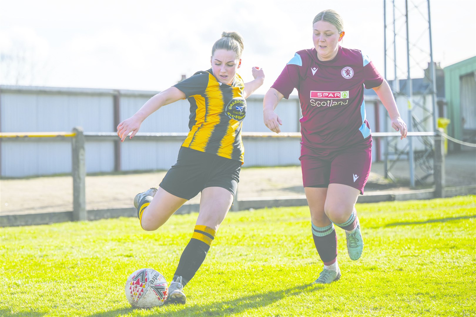 Emily Wetherly involved for Huntly Women against Dryburgh Athletic. Picture: Davie Henderson