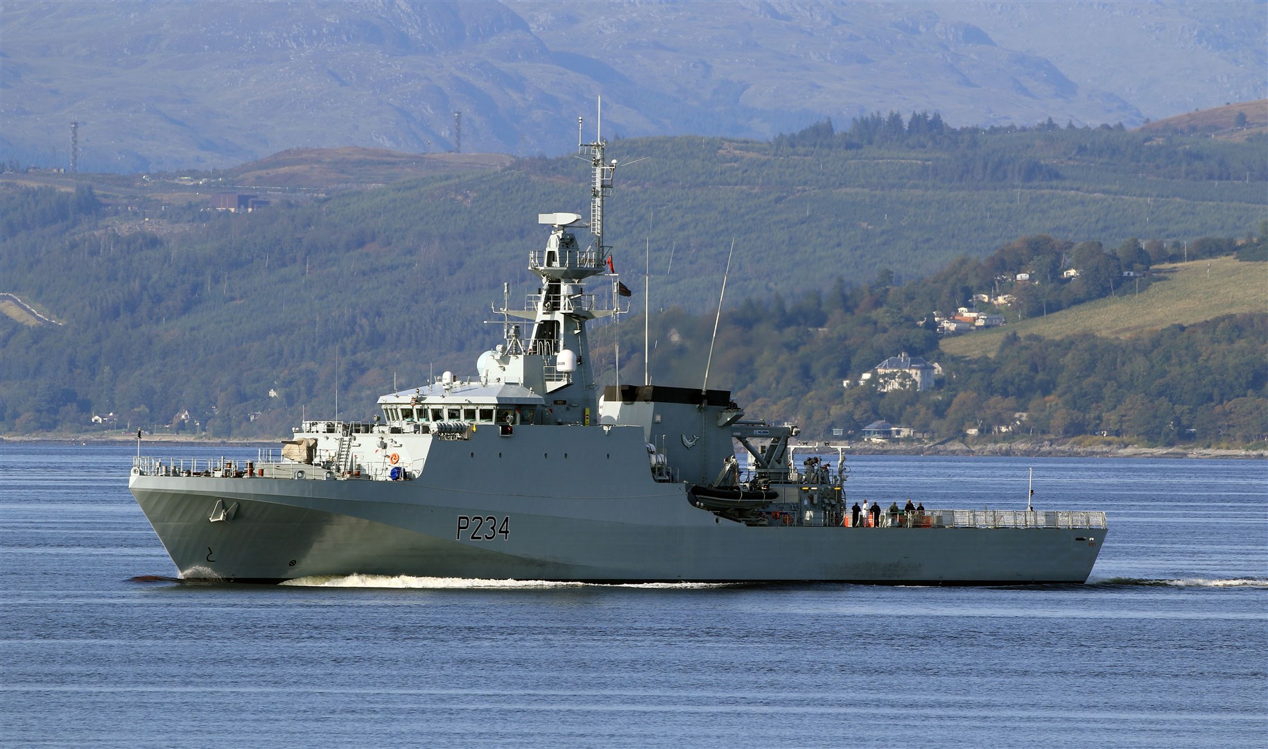 HMS Spey on maiden sea trials in the Firth of Clyde