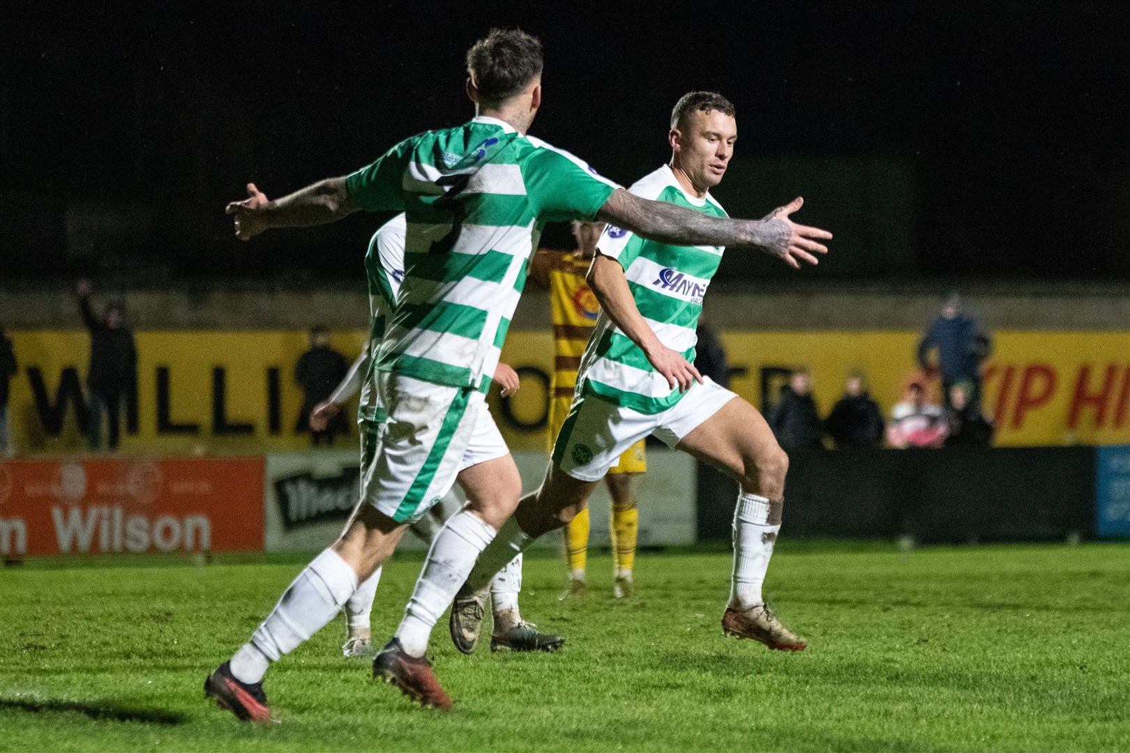 Buckie forward Scott Adams after scoring his second goal of the afternoon...Forres Mechanics FC (1) vs Buckie Thistle FC (8) - Highland Football League 23/24 - Mosset Park, Forres 30/12/2023...Picture: Daniel Forsyth..