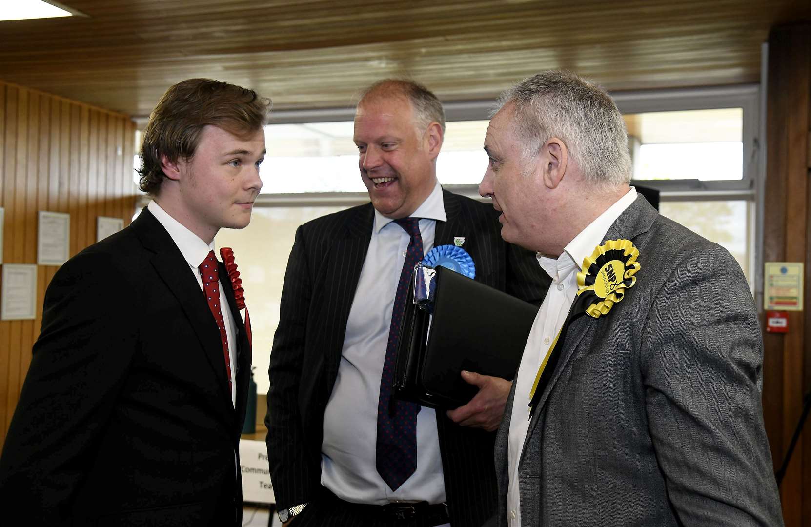 Ben Williams (left) is congratulated by Neil McLennan and Richard Lochhead. Picture: Becky Saunderson