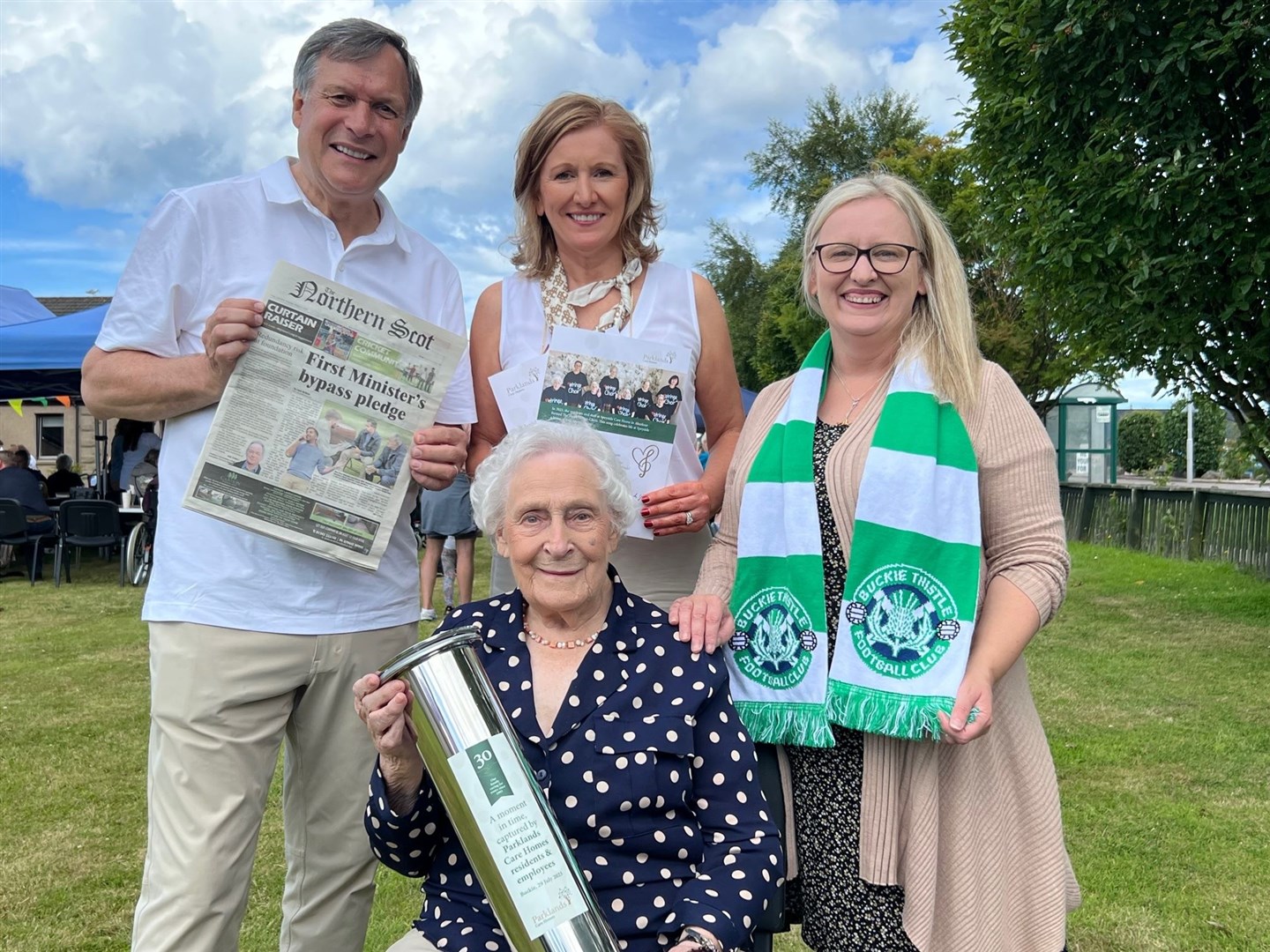 Preparing to add a copy of the Northern Scot to the context of the time capsule are (clockwise from left) Ron Taylor, Elaine Taylor, Denise Risk and Ishbel Taylor. Picture: Parklands