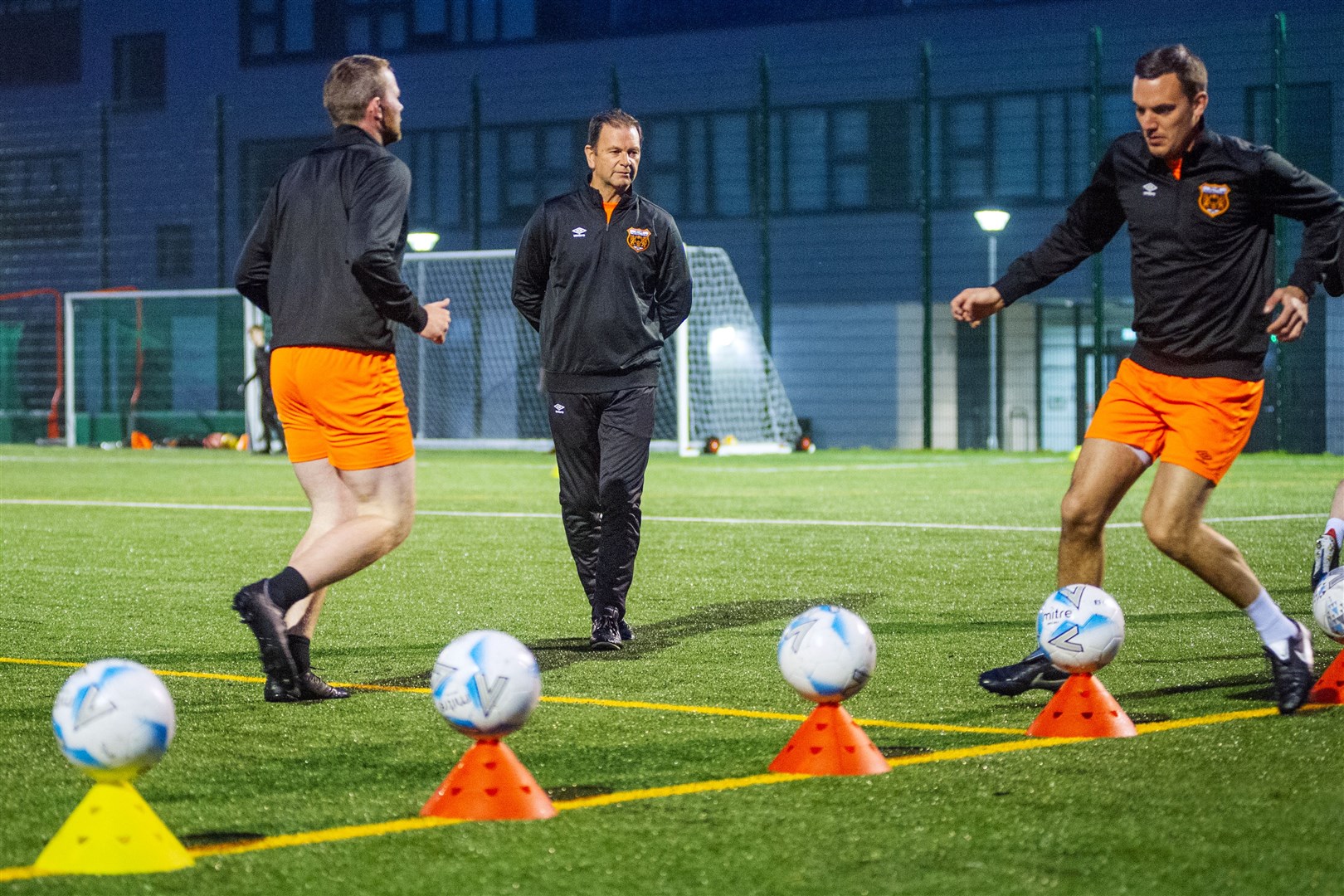 The newly appointed Rothes FC manager Ross Jack oversees his second training session at the club on the Elgin High School all weather pitch. Picture: Daniel Forsyth..