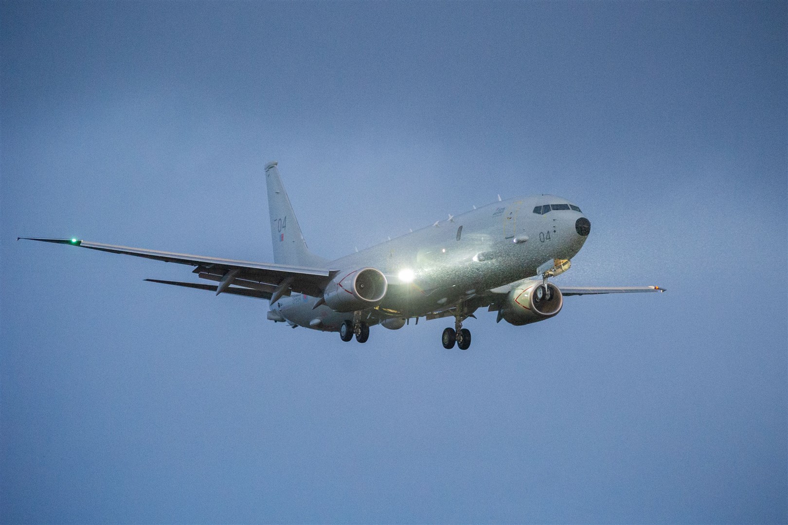 The fourth Royal Air Force Poseidon MRA1 maritime patrol aircraft, named Spirit of Reykjavik, lands at RAF Lossiemouth. Picture: Daniel Forsyth.