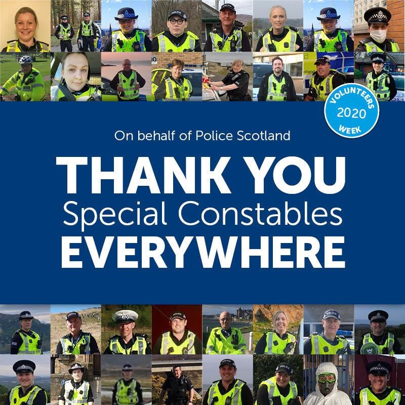 Police Scotland has thanked special constables and youth volunteers as National Volunteers Week 2020 begins.