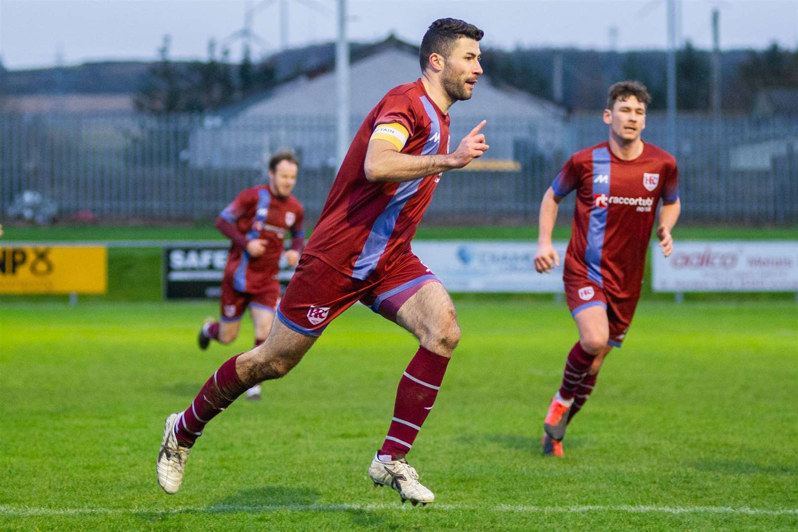 Keith forward Cammy Keith wheels away to celebrate opening the scoring for the Maroons...Keith FC (2) vs Hill of Beath Hawthorn FC (2) - Keith FC win 4-2 after extra time - Scottish Cup First Round - Kynoch Park, 26/12/2020...Picture: Daniel Forsyth..