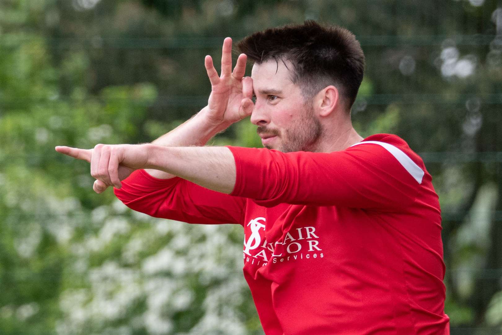 Forres Thistle's Matthew Fraser celebrates his goal after he makes it 1-1 in the first half...Dufftown FC (2) vs Forres Thistle FC (2) - Dufftown FC win 5-3 on penalties - Elginshire Cup Final held at Logie Park, Forres 14/05/2022...Picture: Daniel Forsyth..