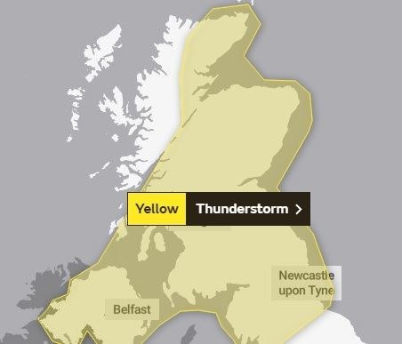 The second weather warning, which will run from midnight on Friday/Saturday until 6am on Sunday. Picture: Met Office.