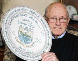 George Welsh looks back on a sporting association with Gordonstoun School spanning nearly 50 years. He is pictured with a plate commemorating the 40th anniversary of the Gordonstoun Dutch Girls hockey tour.