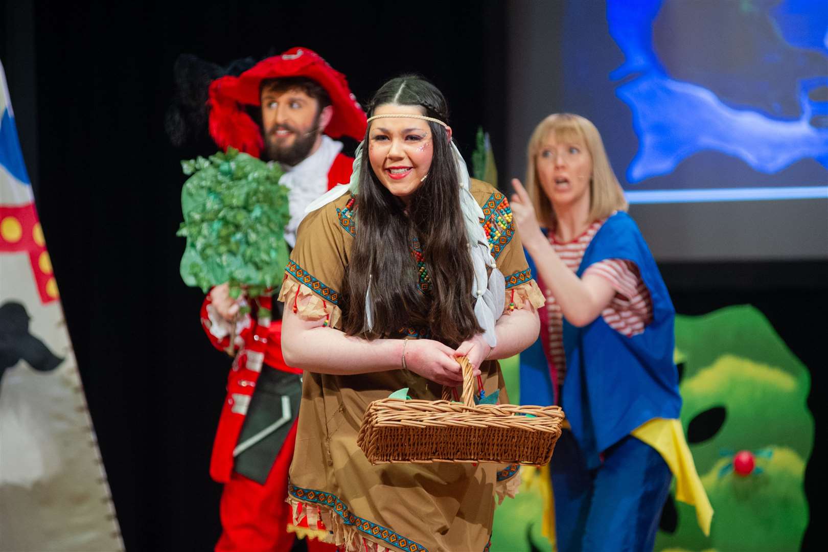From left; Captain Hook (Andrew Sutherland), Tiger Lily (Ally Deas), Smee (Naomi Bunyan).Picture: Daniel Forsyth