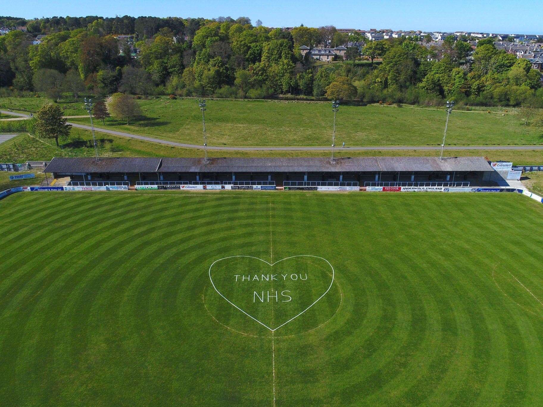 The Elgin City message of thanks, captured from high above Borough Briggs by Rotorworx Aerial Media and Andy Innes Aerial Photography.