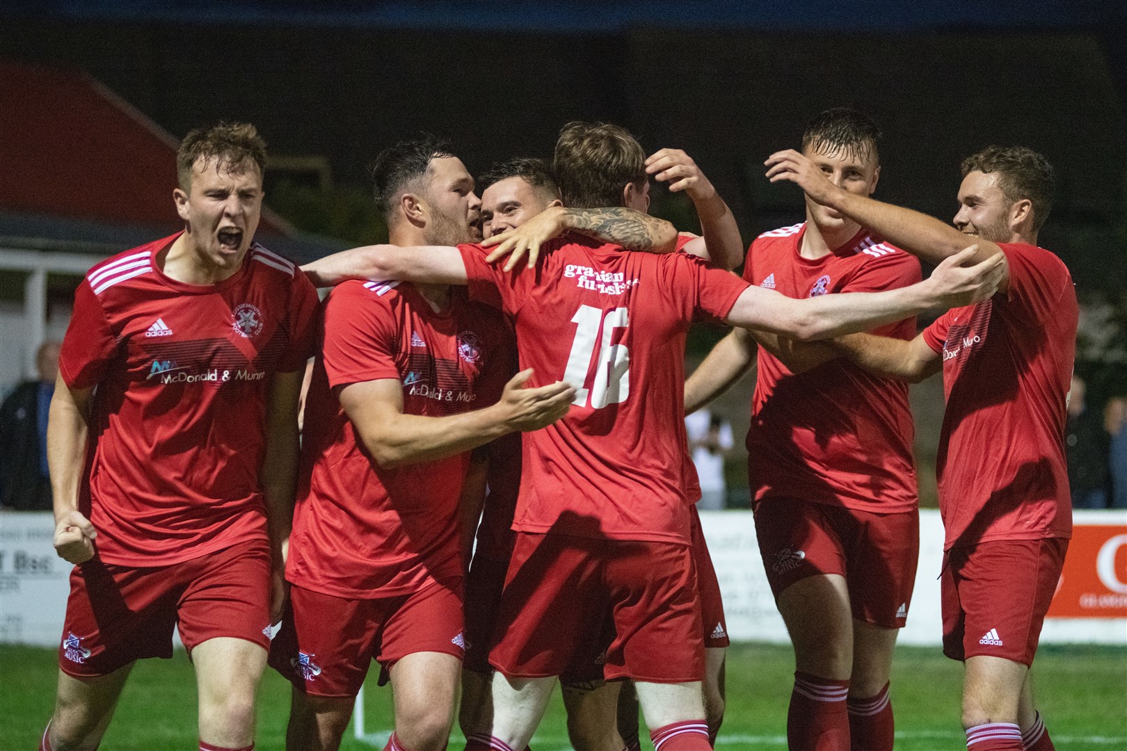 Lossiemouth celebrate Baylee Campbell's goal...Lossiemouth FC (4) vs Strathspey Thistle (2) - Highland Football League 22/23 - Grant Park, Lossiemouth 24/08/2022...Picture: Daniel Forsyth..