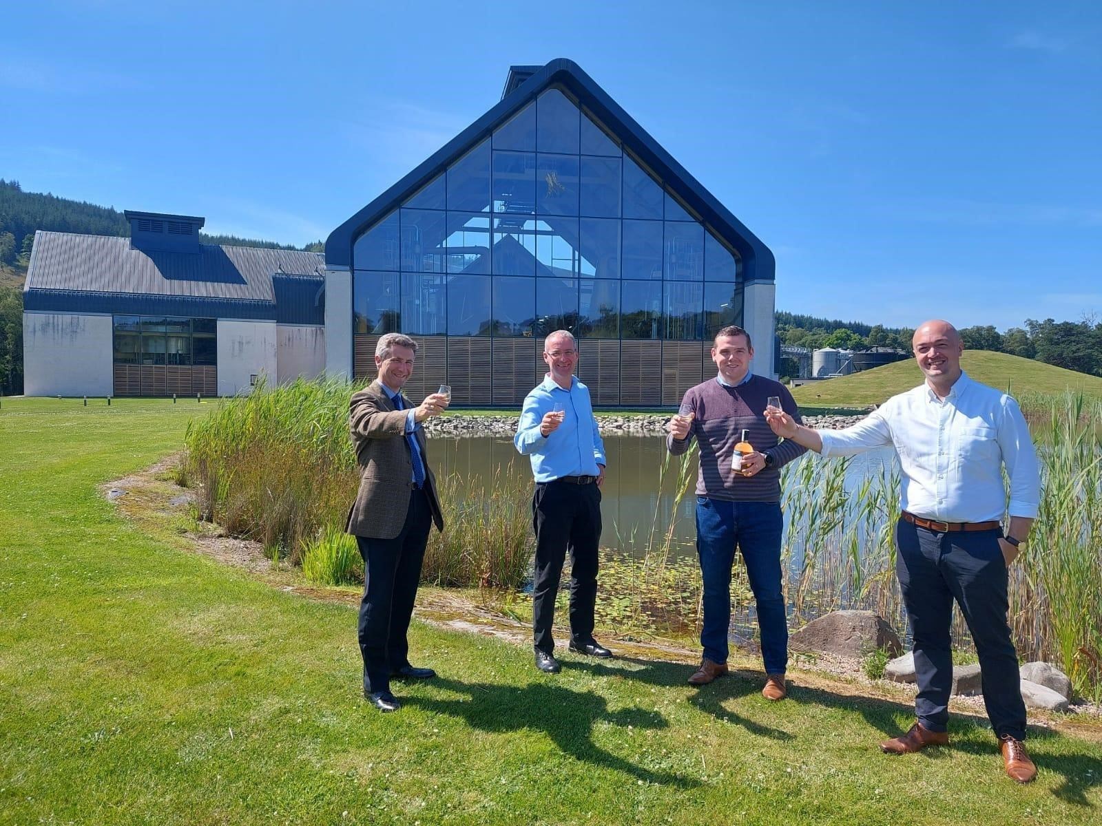 Pictured from left to right: Ronald Daalmans, sustainability manager with Chivas; Graeme Cruikshank, distillery manager with Chivas; Douglas Ross MP; and Graeme Littlejohn from the SWA.