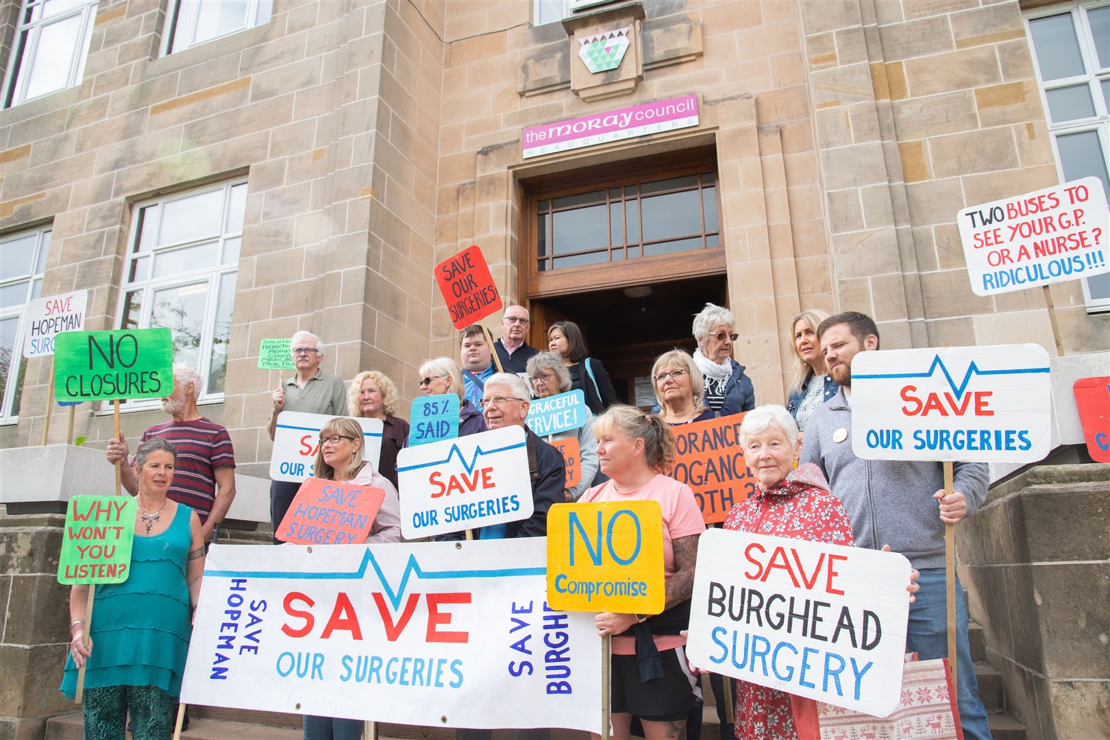 Save Our Surgeries campaigners held a protest prior to the IJB meeting on June 29. Picture: Daniel Forsyth