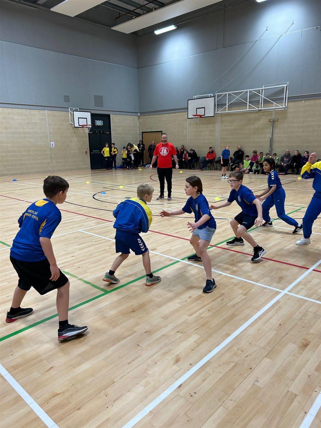 Cullen taking on Aberlour at the Moray Primary School Basketball Festival.