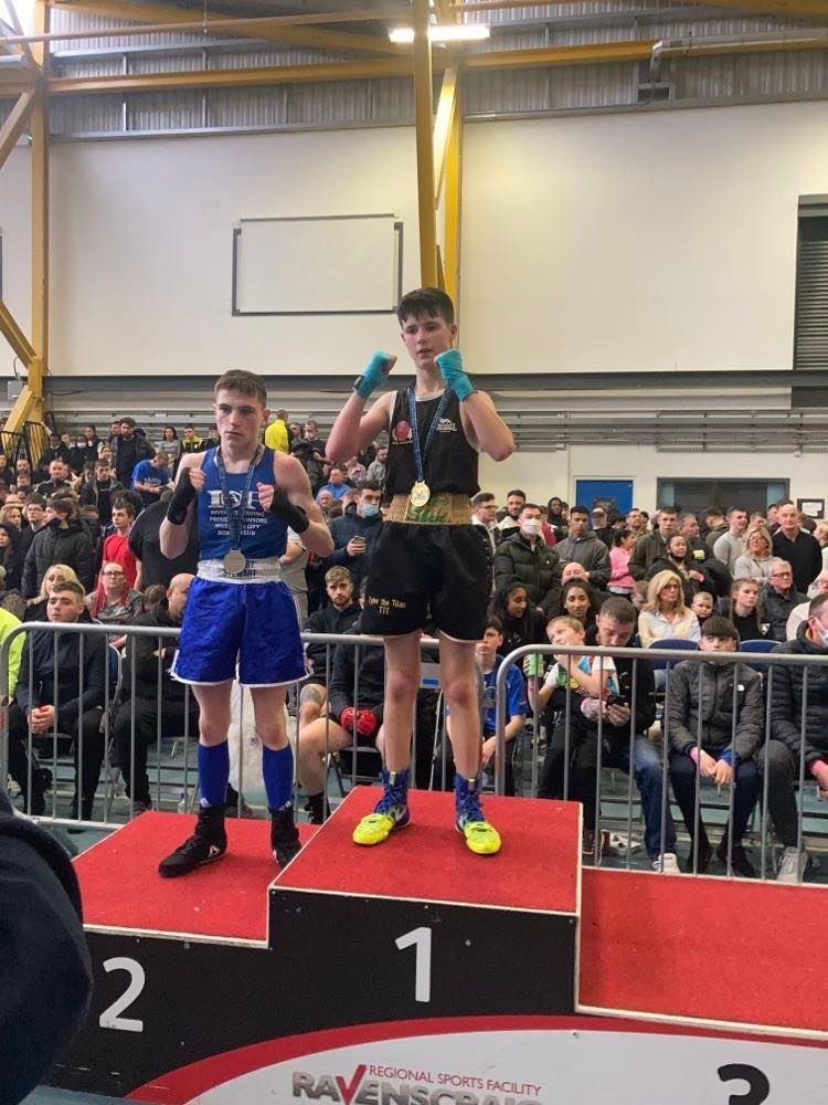 Tyler Sked on top of the Scottish novice championships podium after his title success.