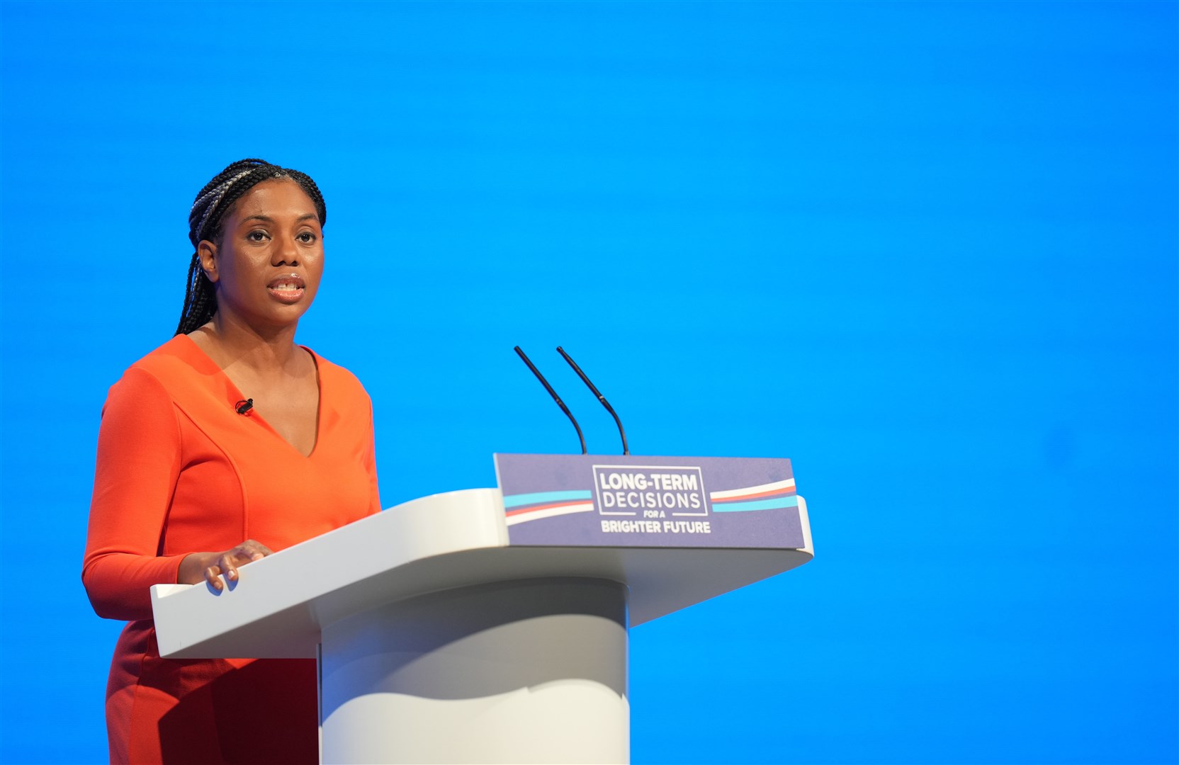 Business Secretary Kemi Badenoch delivers a speech during the Conservative Party annual conference (PA)