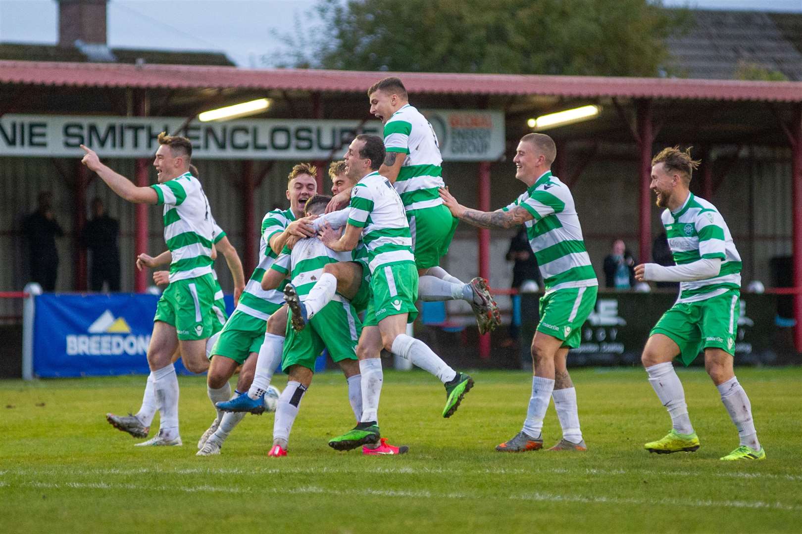Celebrations at full time after the Buckie Jags progress to the final. ..Picture: Daniel Forsyth..