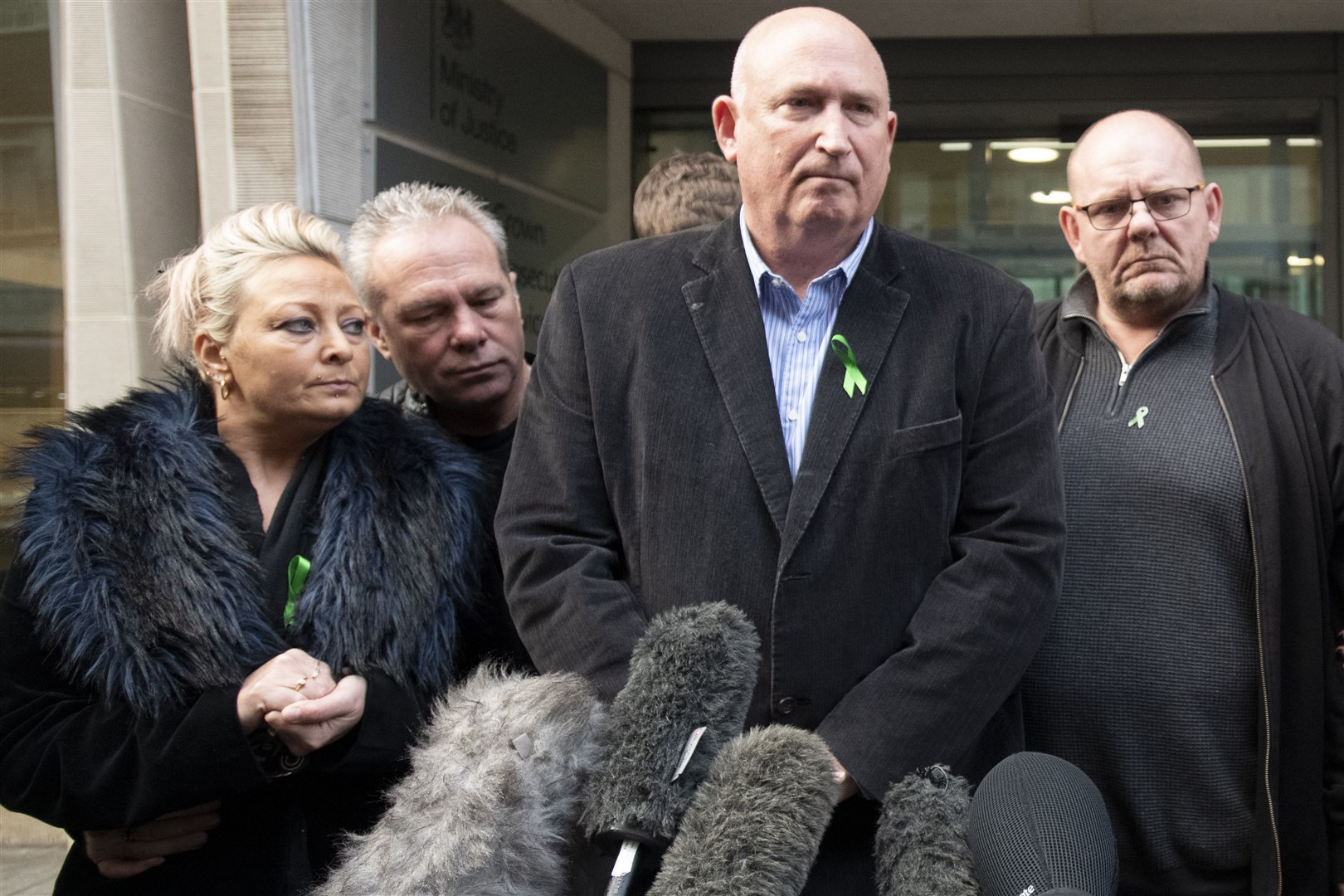 Harry Dunn’s mother Charlotte Charles, stepfather Bruce Charles, family spokesman Radd Seiger and father Tim Dunn have vowed to achieve justice (David Mirzoeff/PA)