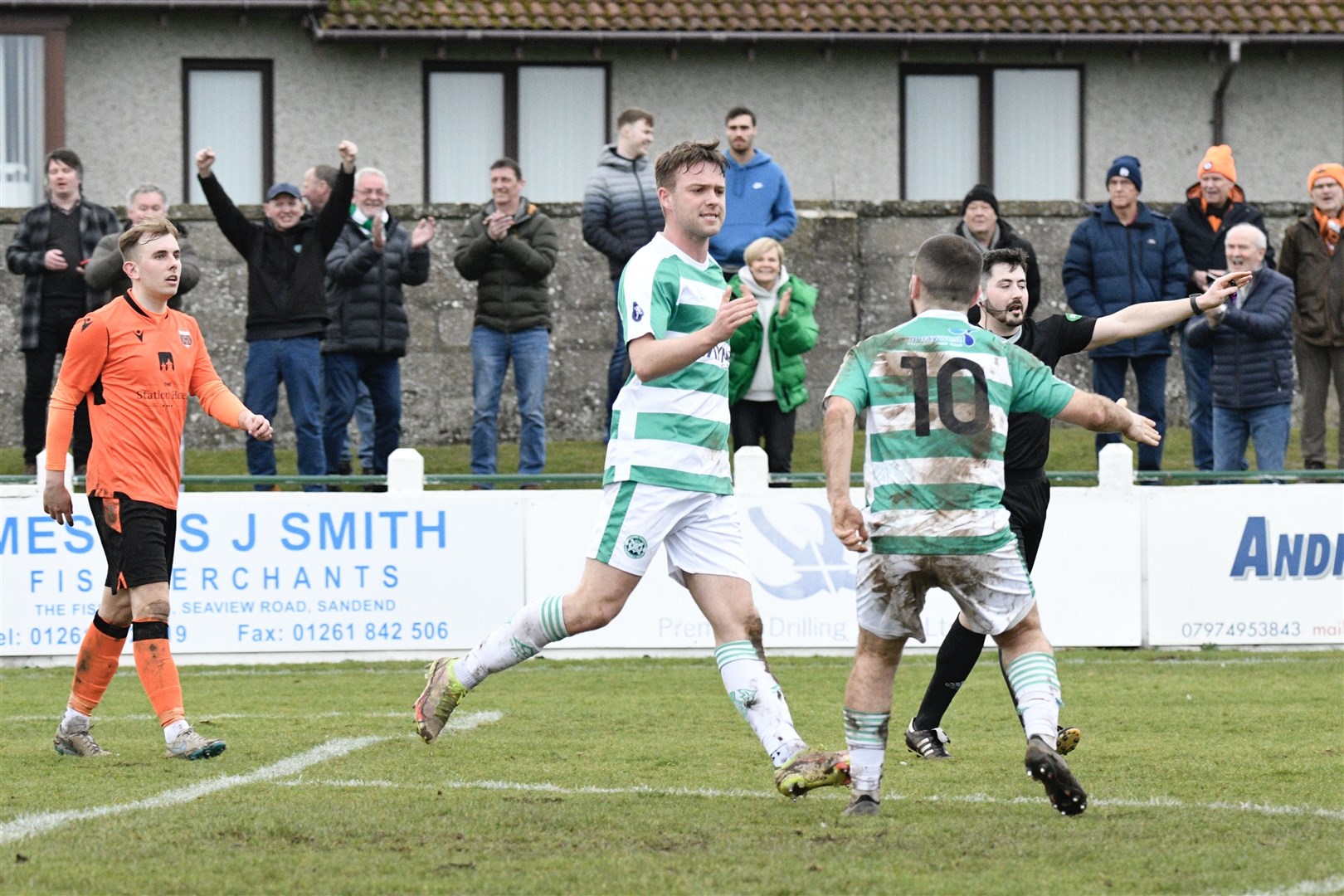 Josh Peters celebrates after levelling the scores for Buckie Thistle against Rothes. Picture: Daniel Forsyth