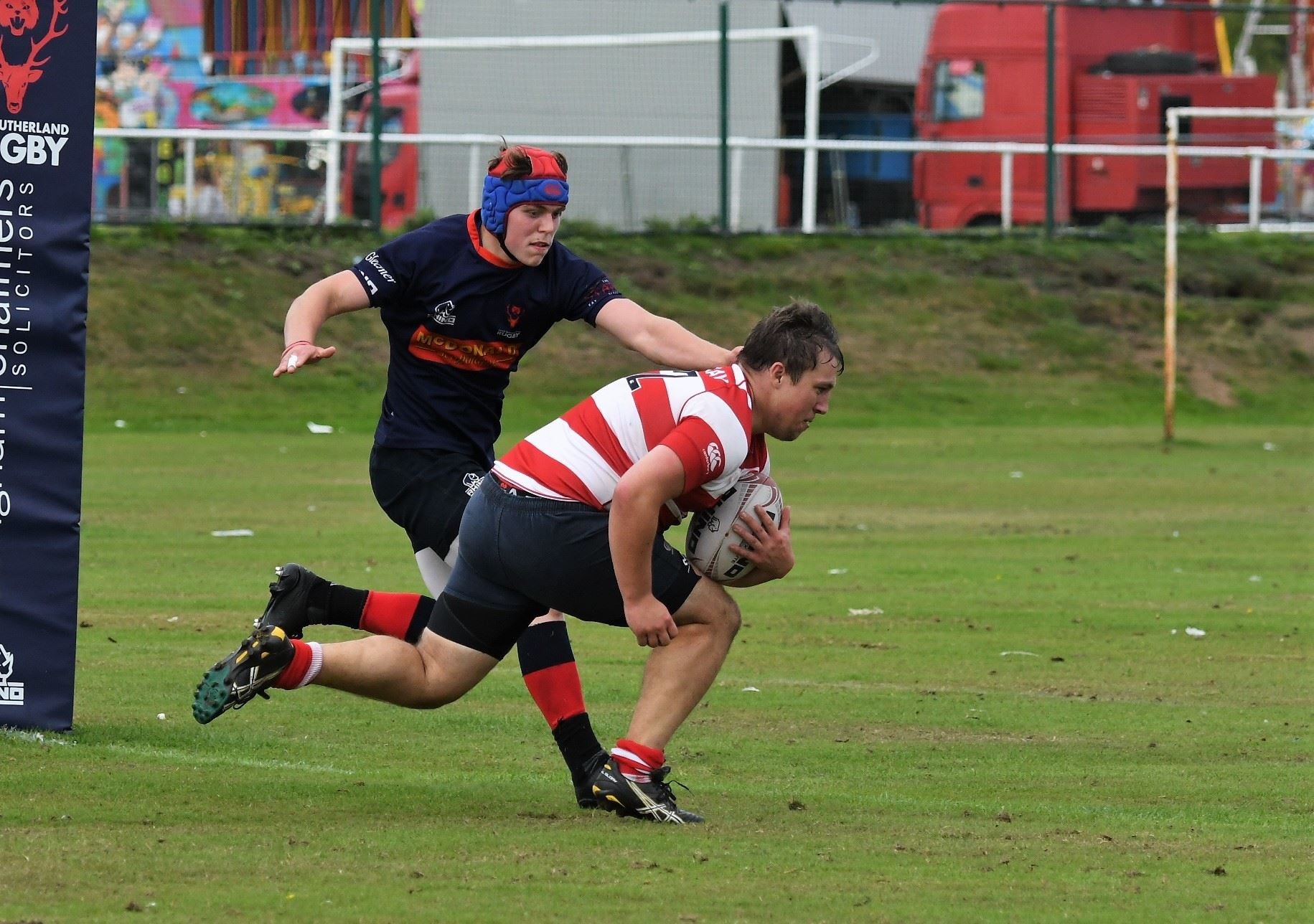 Cameron Hughes scores Moray's second try in the 20-15 success. Picture: James Officer