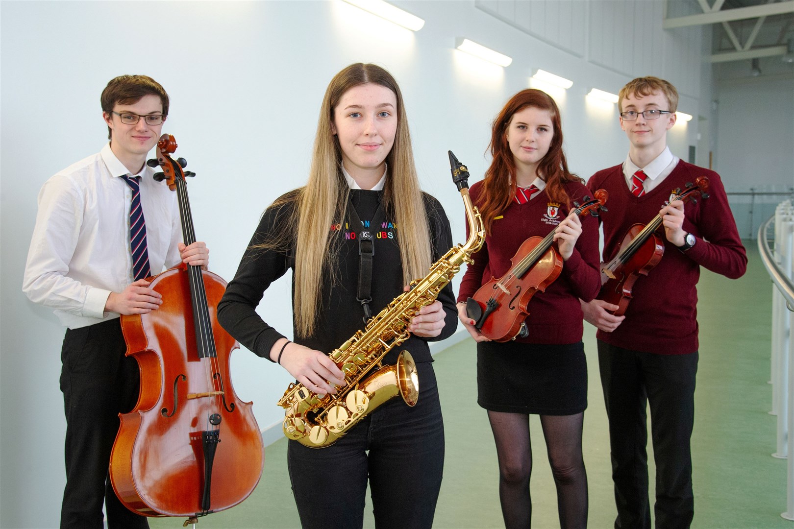 Ready to play at the concert are (from left) James Orr, Abby Carmichael, Jessica Allan and Cameron Howie.