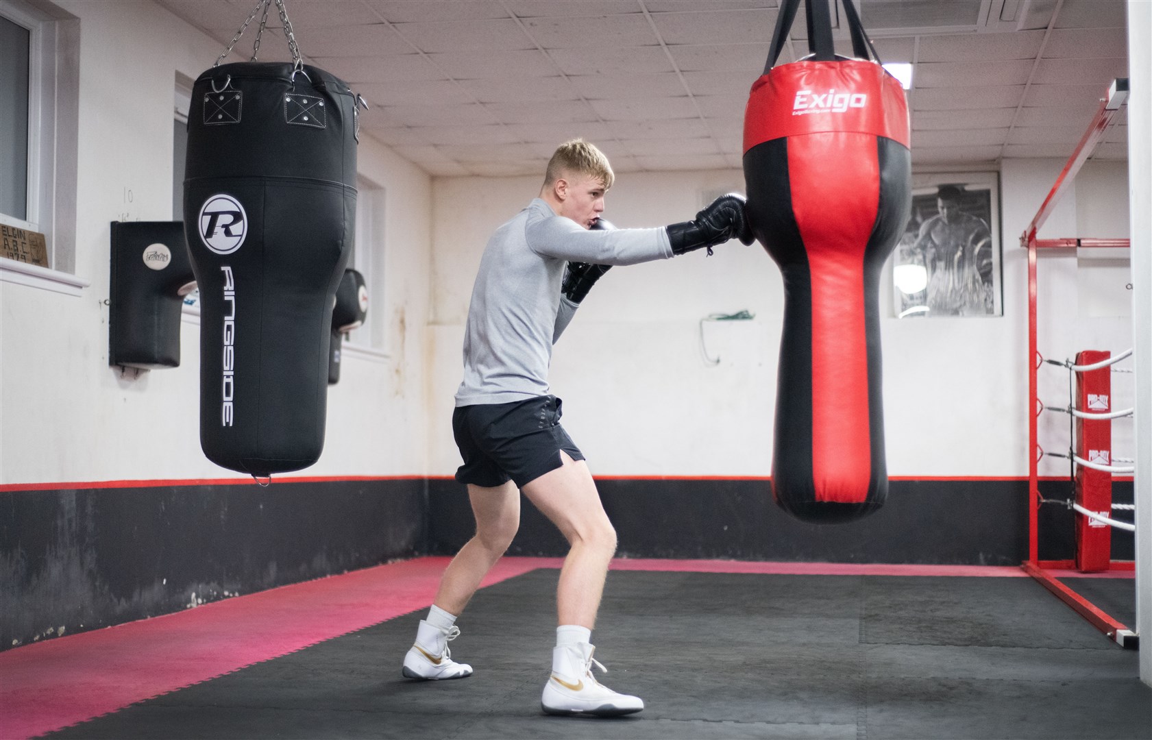 Fraser Wilkinson in training ahead of his Scottish Super Welterweight title match at the Elgin Town Hall this weekend against Corey McCulloch. ..Picture: Daniel Forsyth..