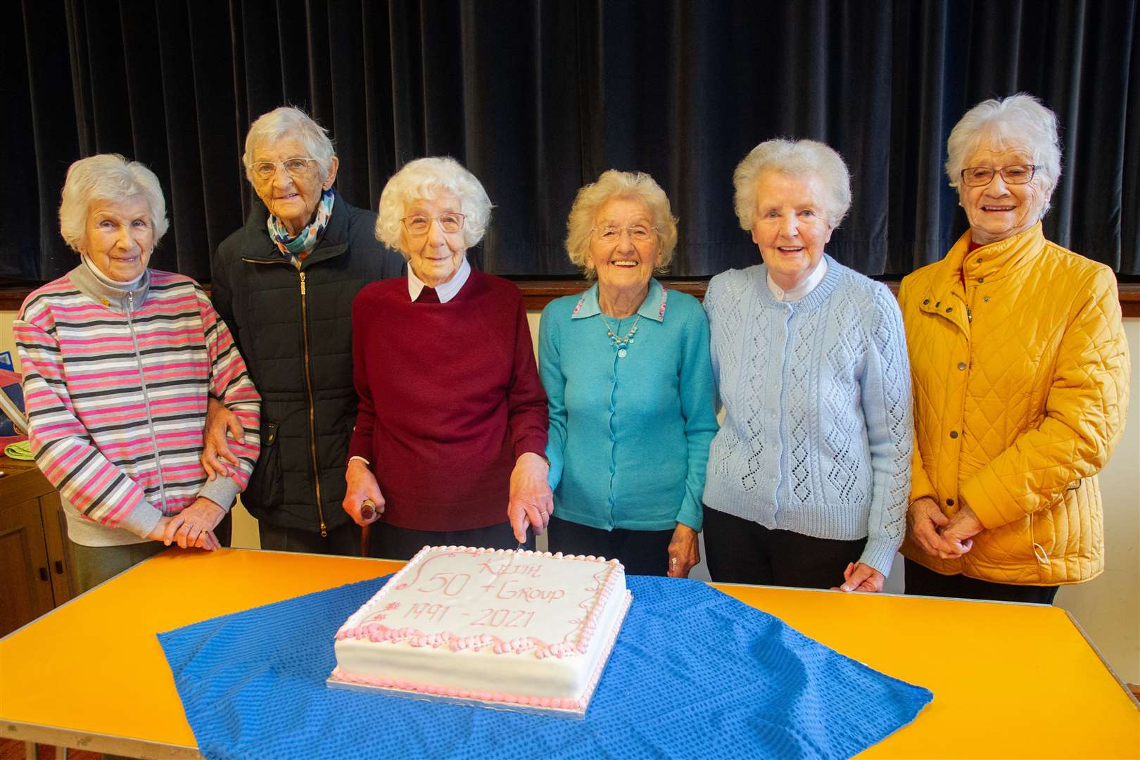(From left) Edith Murray, Theresa Simmers, Mary Grant, founder member Nancy Jamieson, Peggy Seivwright and Rachael Davidson as Keith 50+ Group marks 30 years. Picture: Daniel Forsyth.