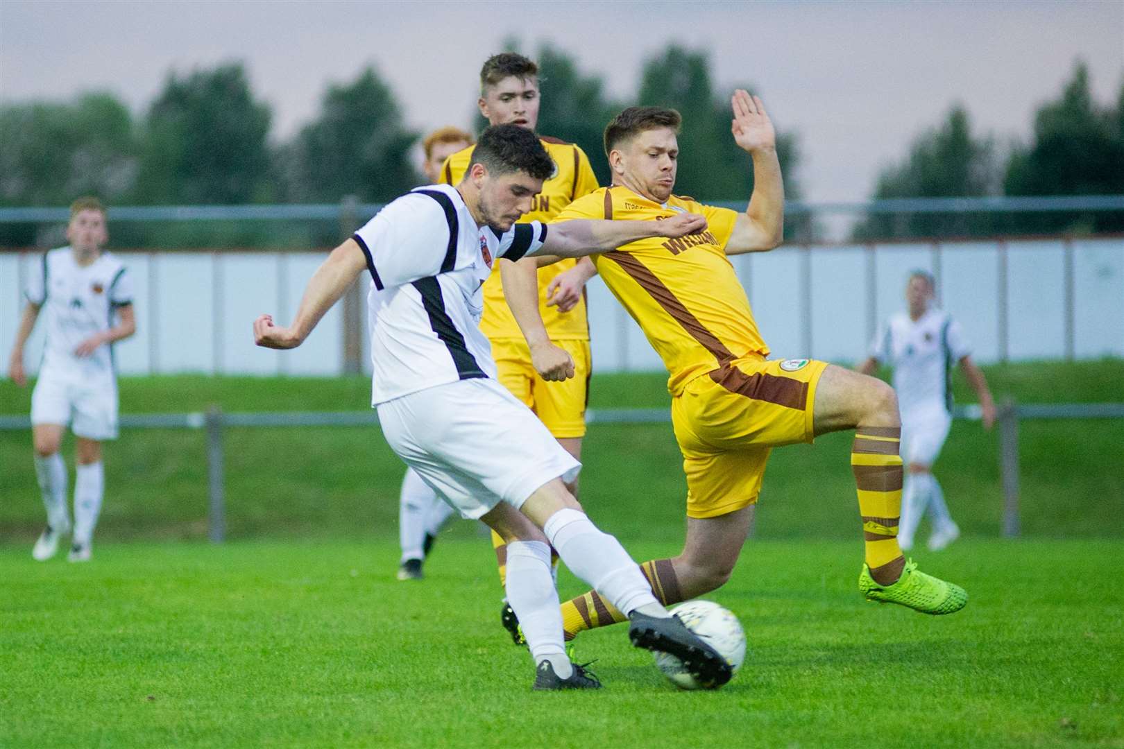 Jack's back for Rothes - midfielder Jack Brown in scoring action against Forres. Picture: Daniel Forsyth..