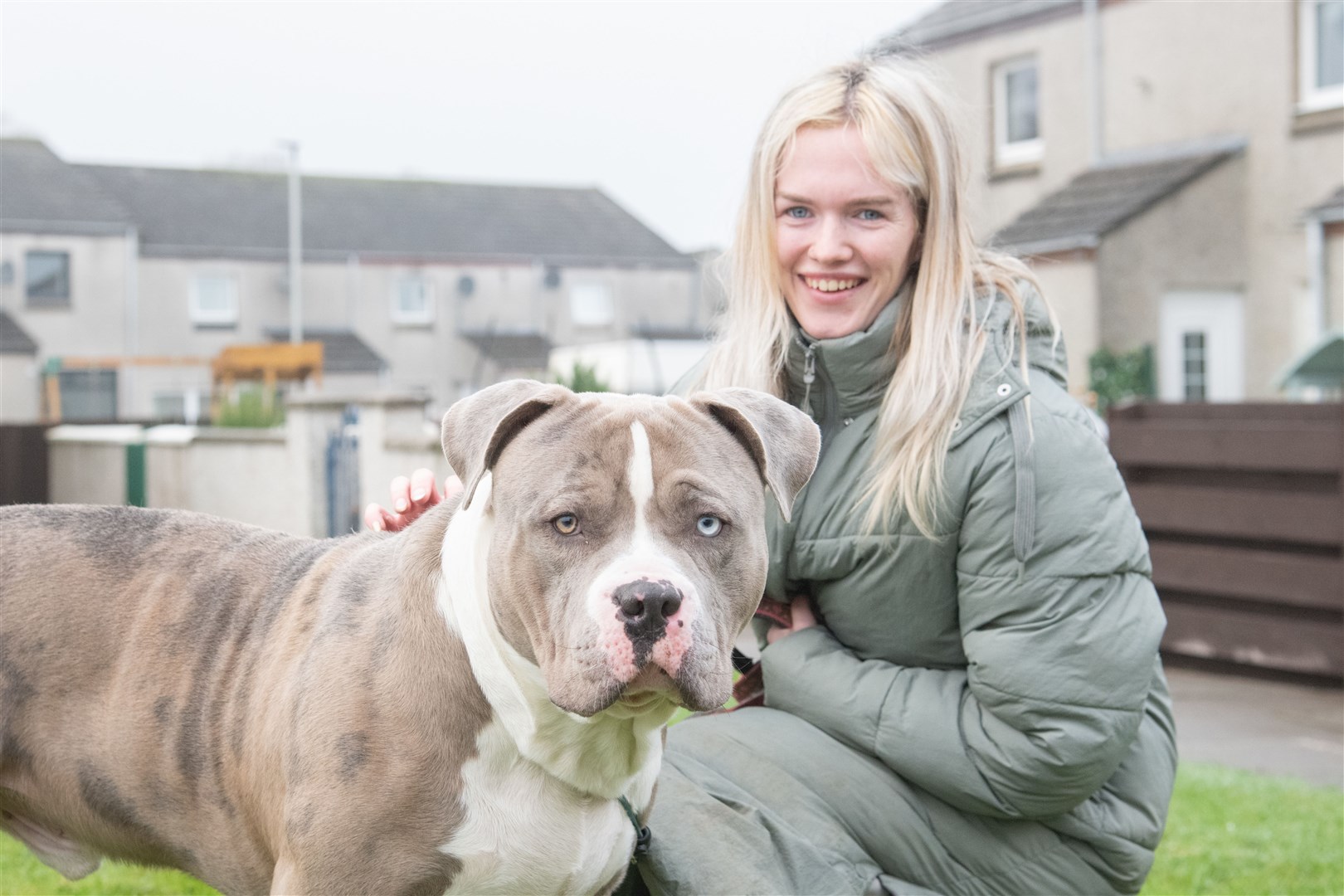 Taylor Stirling, from Keith, has been rehoming XL Bully dogs, including her new dog Enzo, following new restrictions introduced in England and Wales. Picture: Daniel Forsyth