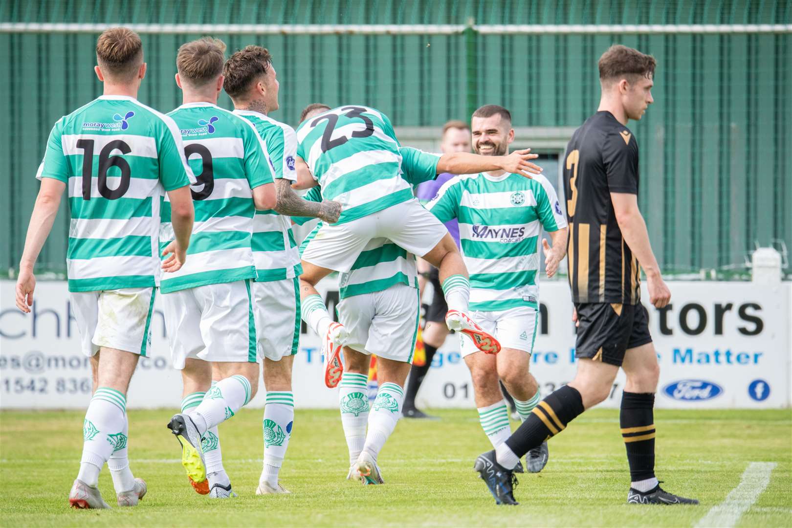 Buckie Thistle celebrate a goal against Huntly...Picture: Daniel Forsyth..