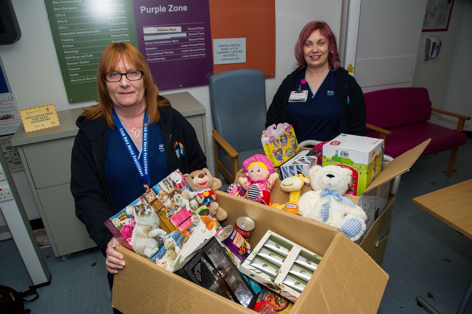 Trish Bury and Karin Howard from the nursing team at Dr Gray's with toys which were donated and safely collected before this latest incident.