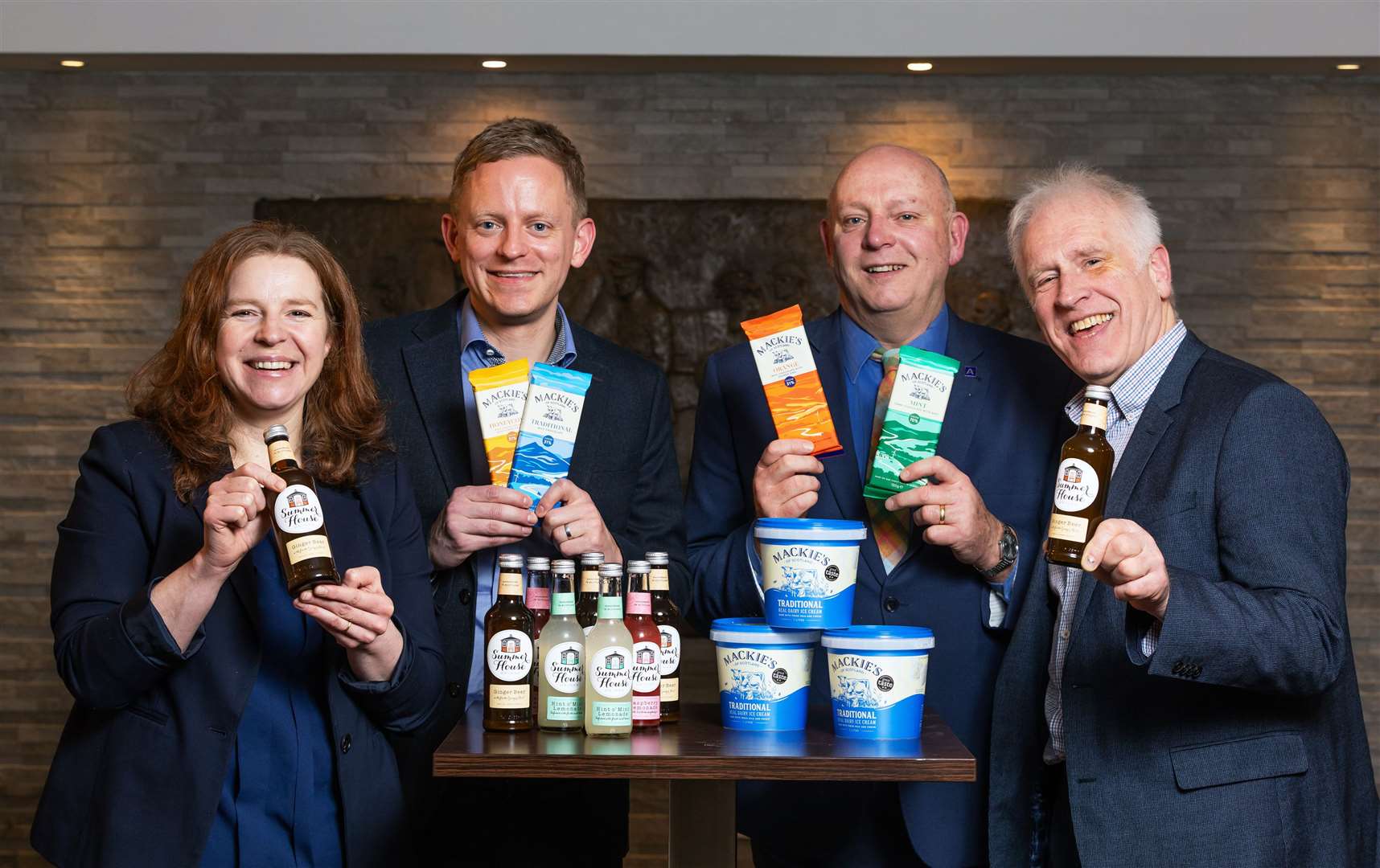 Claire Rennie of Summerhouse Drinks, Stuart Common of Mackie’s of Scotland, Alistair Reid from Aberdeenshire Council and Peter Cook of Opportunity North East who are encouraging food and drink manufacturers and producers take part in North East Scotland Food & Drink Awards.