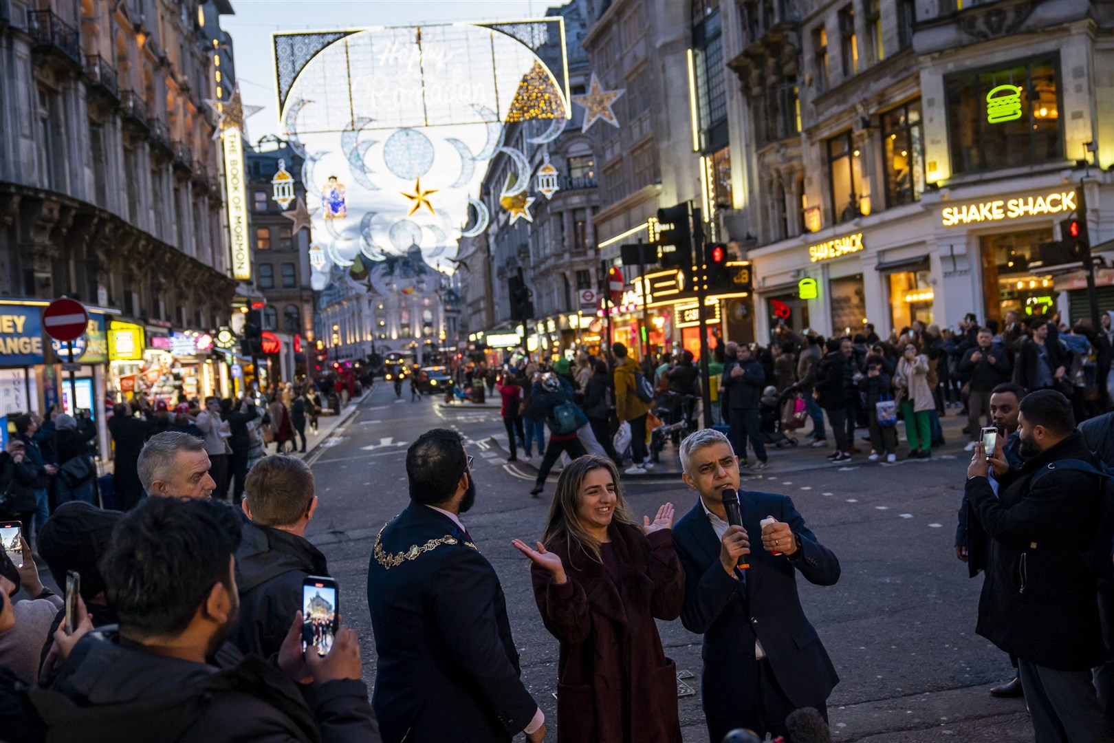 The lights can be seen in London’s West End (Aaron Chown/PA)