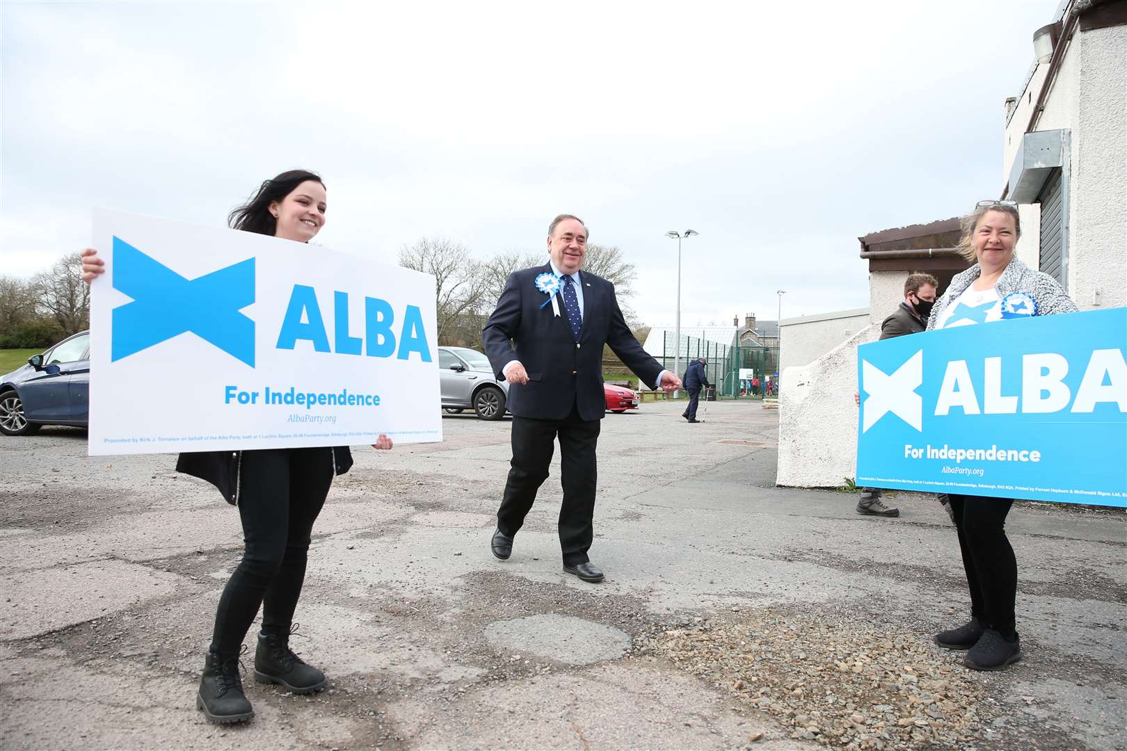 Alex Salmond was greeted by supporters of his Alba Party as he arrived to vote at Ritchie Hall in Strichen, Aberdeenshire (Andrew Milligan/PA)