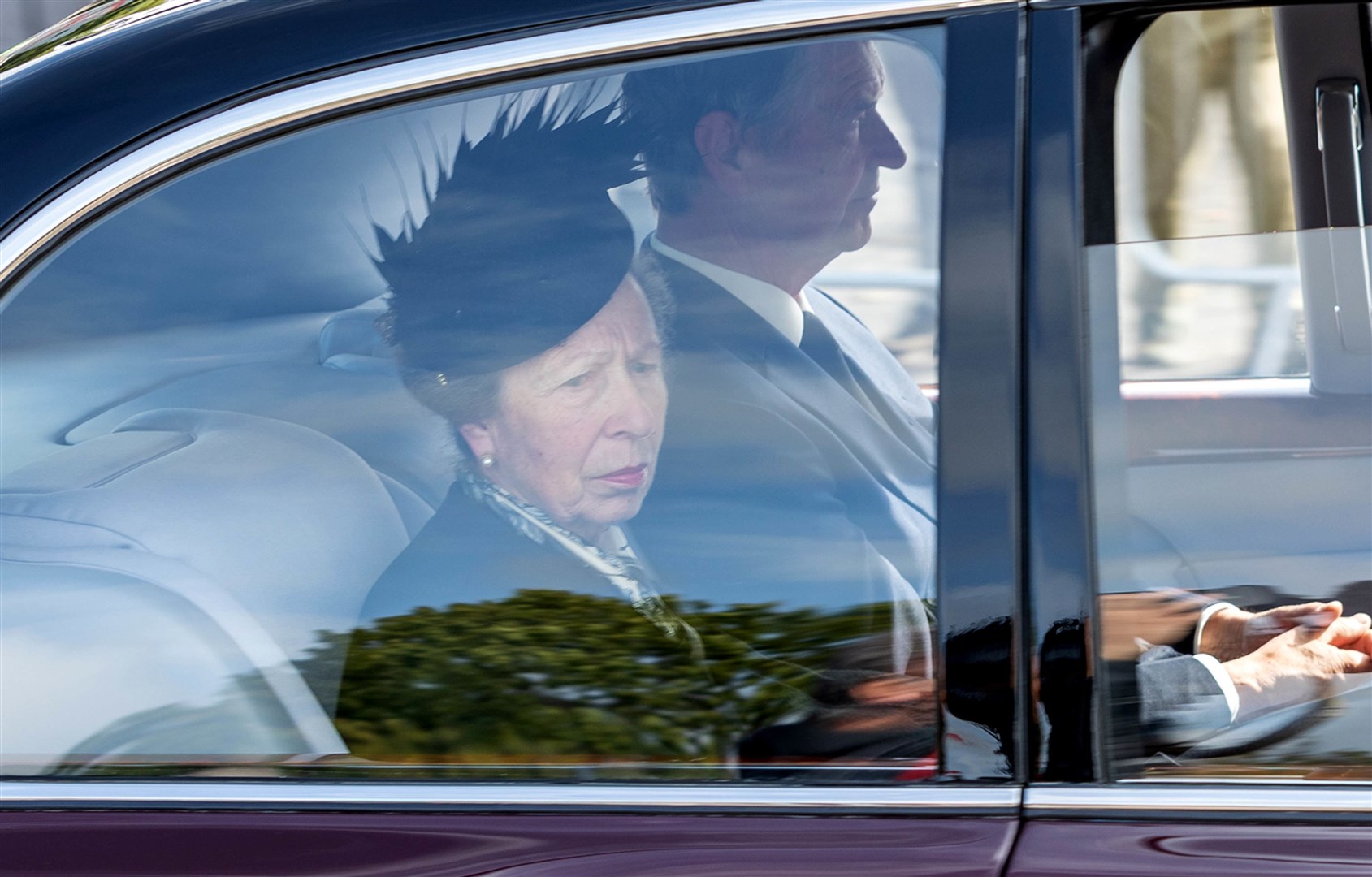 The Princess Royal and her husband Admiral Sir Tim Laurence travelled behind the hearse (Paul Campbell/PA)