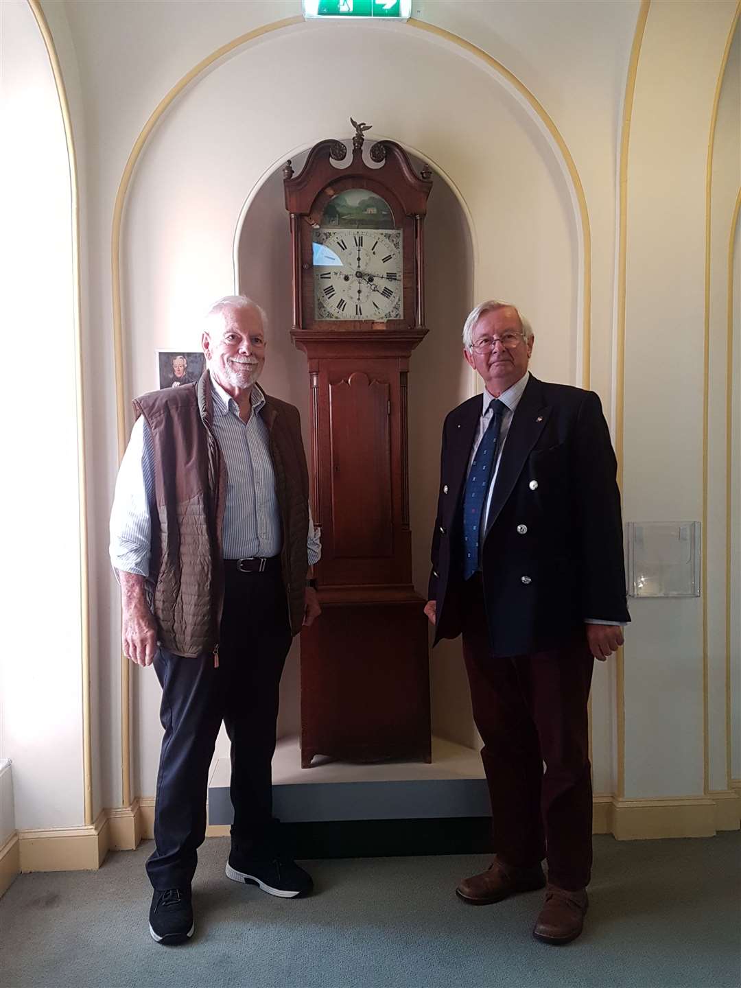 Rick Clemente (left), from Albuquerque, New Mexico, and Grenville Johnston, honorary president of the Moray Society, alongside the Elgin-made grandfather clock donated to Elgin Museum.