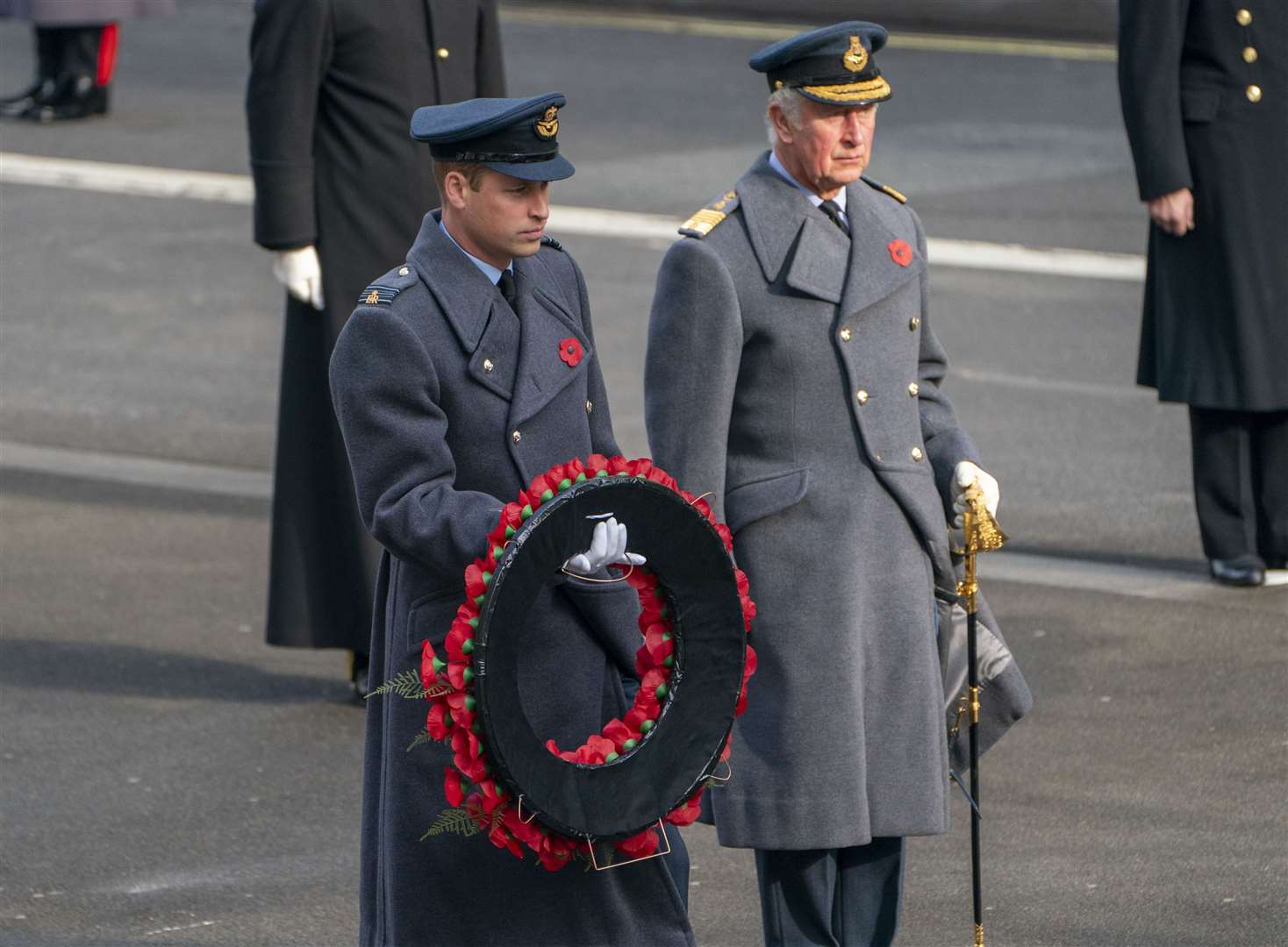 William and Charles during the Remembrance Sunday service at the Cenotaph (Arthur Edwards/The Sun/PA)