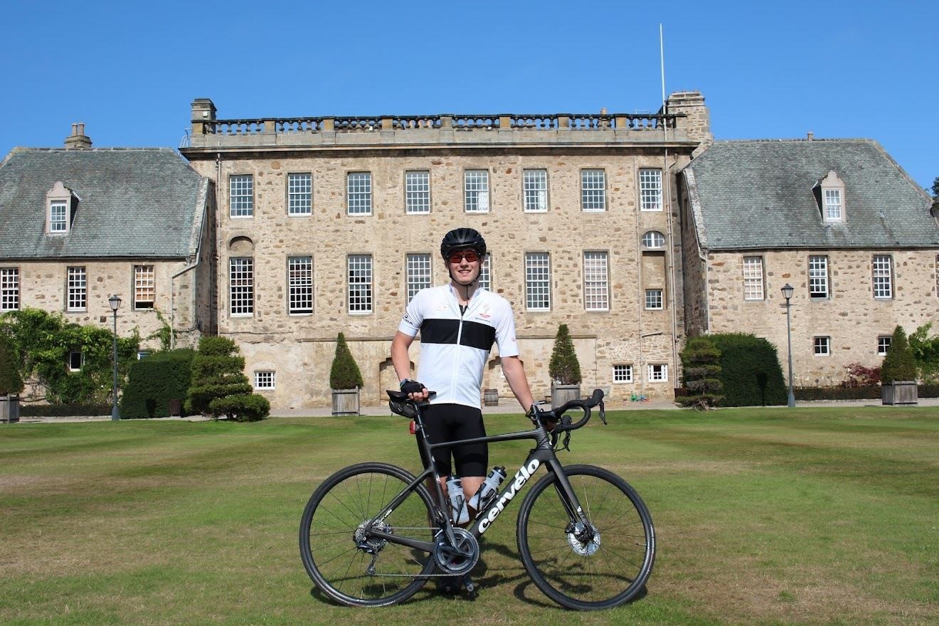 Tim Griffin arrived at Gordonstoun on Friday afternoon after a mammoth cycle.