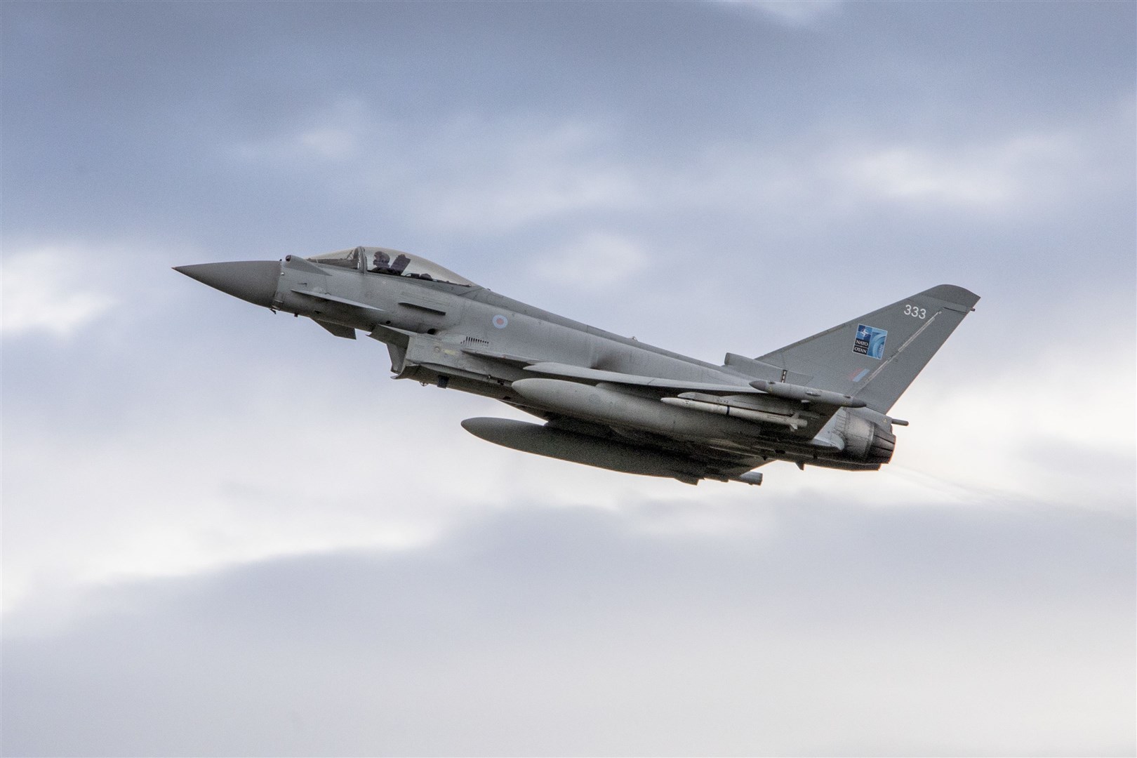RAF Typhoon FGR4 Aircraft Depart Kinloss Barracks for Exercise Point Blank