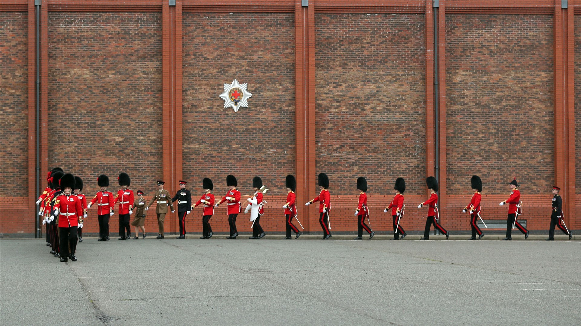Soldiers from the 1st Battalion Coldstream Guards at Victoria Barracks in Windsor as they prepare for Trooping the Colour (Steve Parsons/PA)