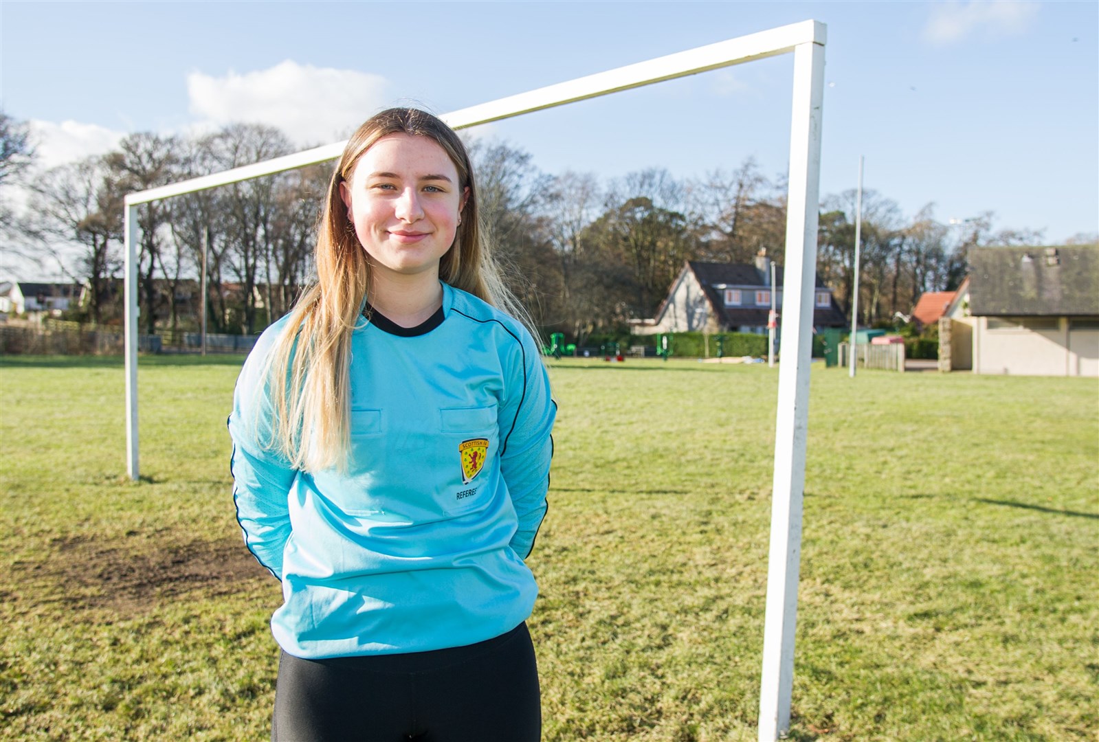 Megan McKay ran the line at a Highland League match this month having passed her refereeing course last year. Picture: Becky Saunderson..