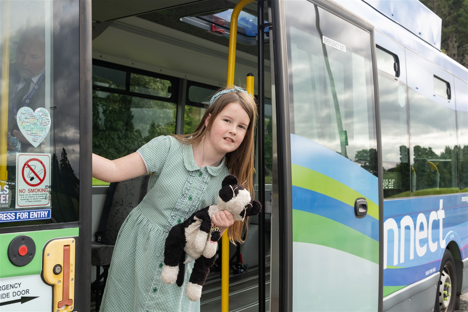 Dyke Primary School pupil Charley Riley named the new m.connect bus, Bus Lightyear...Picture: Beth Taylor.