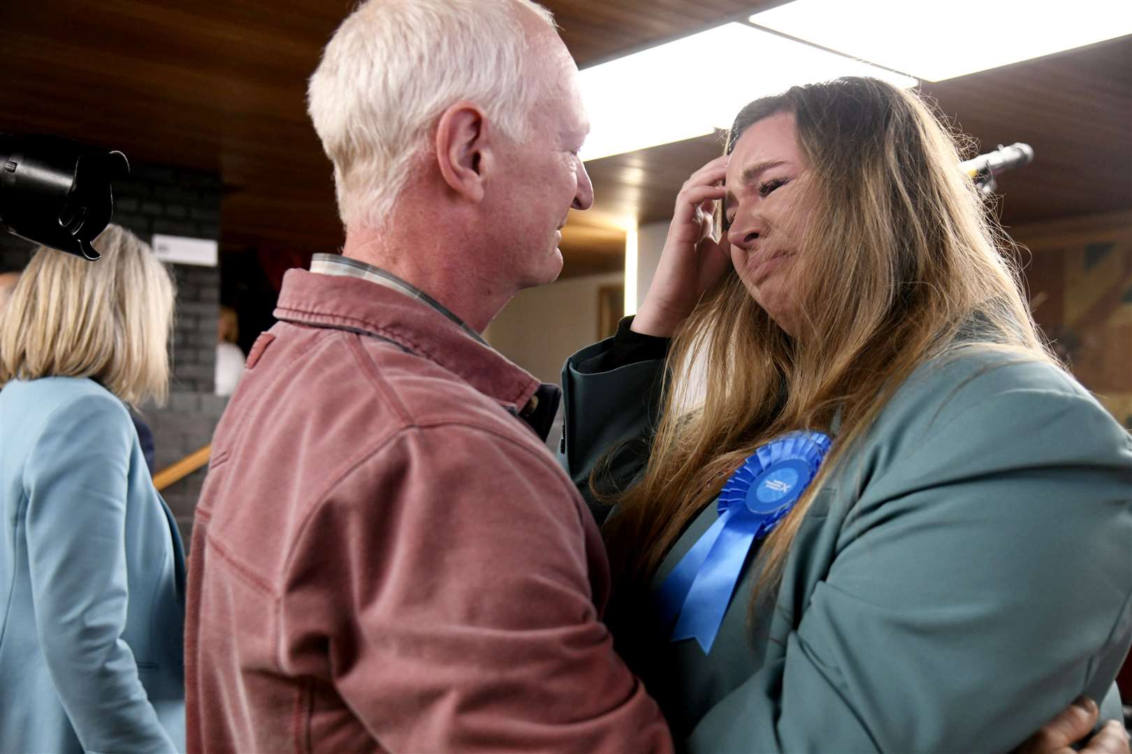 Amber Dunbar and dad Sandy Dunbar embrace after the declaration...Moray Council Local Election May 2022...Picture: Becky Saunderson..
