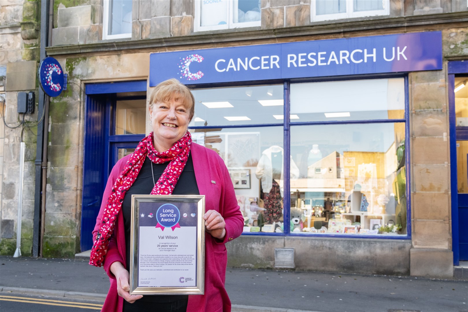 Val Wilson celebrates 25 years service at Cancer Research in Elgin...Picture: Beth Taylor.
