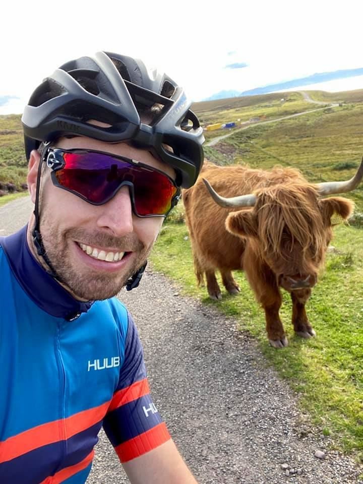 The iconic sight of a Highland Cow on a route brought Sam Milton to a standstill.