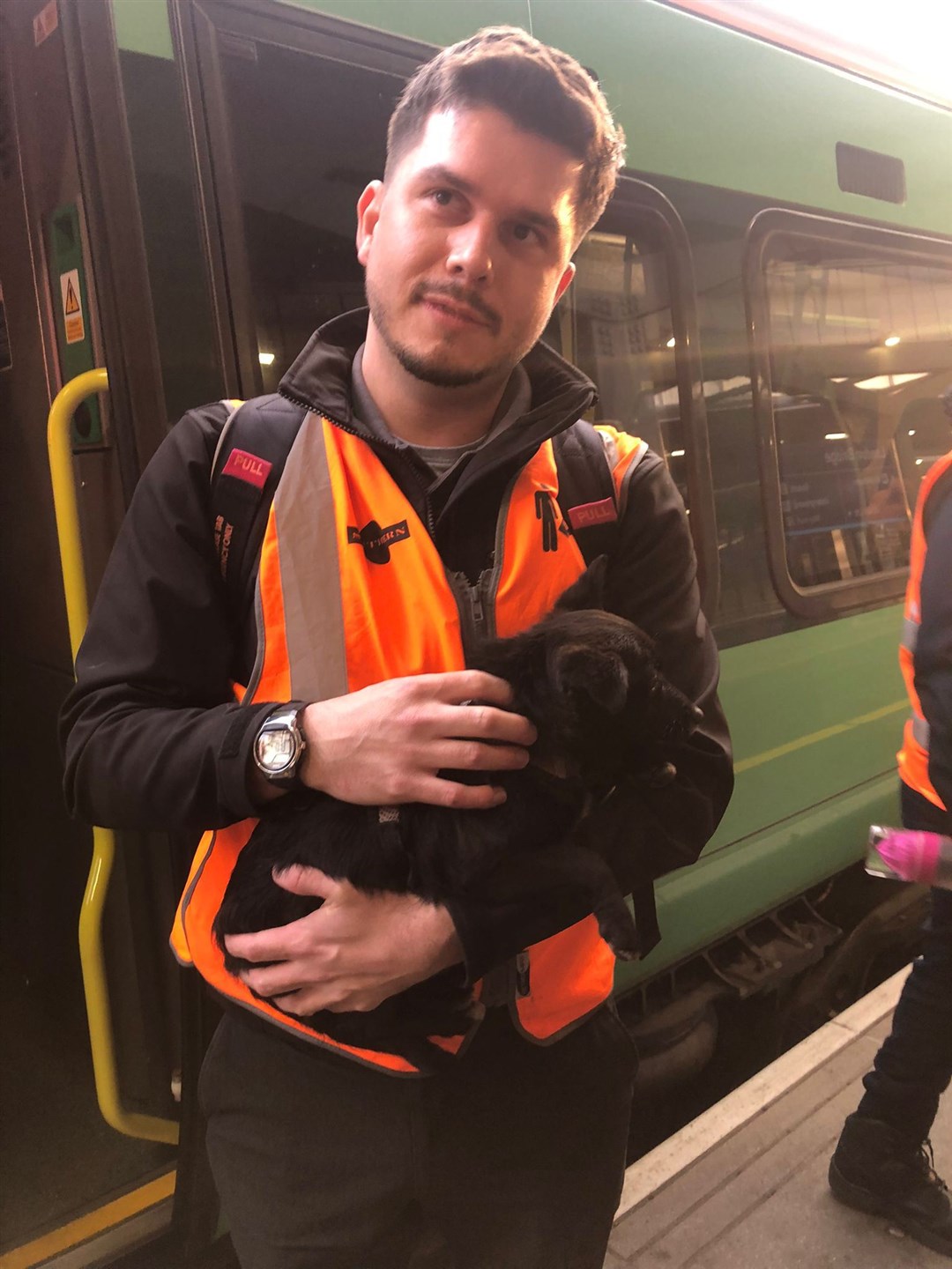 Trainee driver Stefan Hug saved a puppy found on an active train line in London (Rosalind McKenzie/PA)