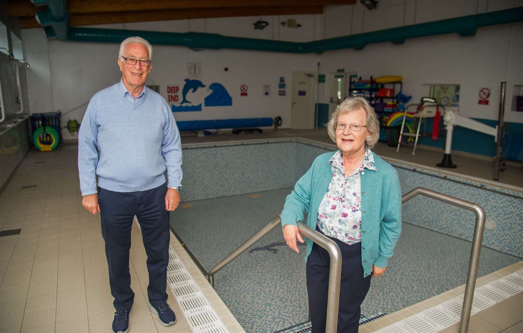 Chairman Chris Combe and pool user Glenda Thomson...Moray Hydrotherapy pool in Forres is set to reopen on October 11...Picture: Becky Saunderson..