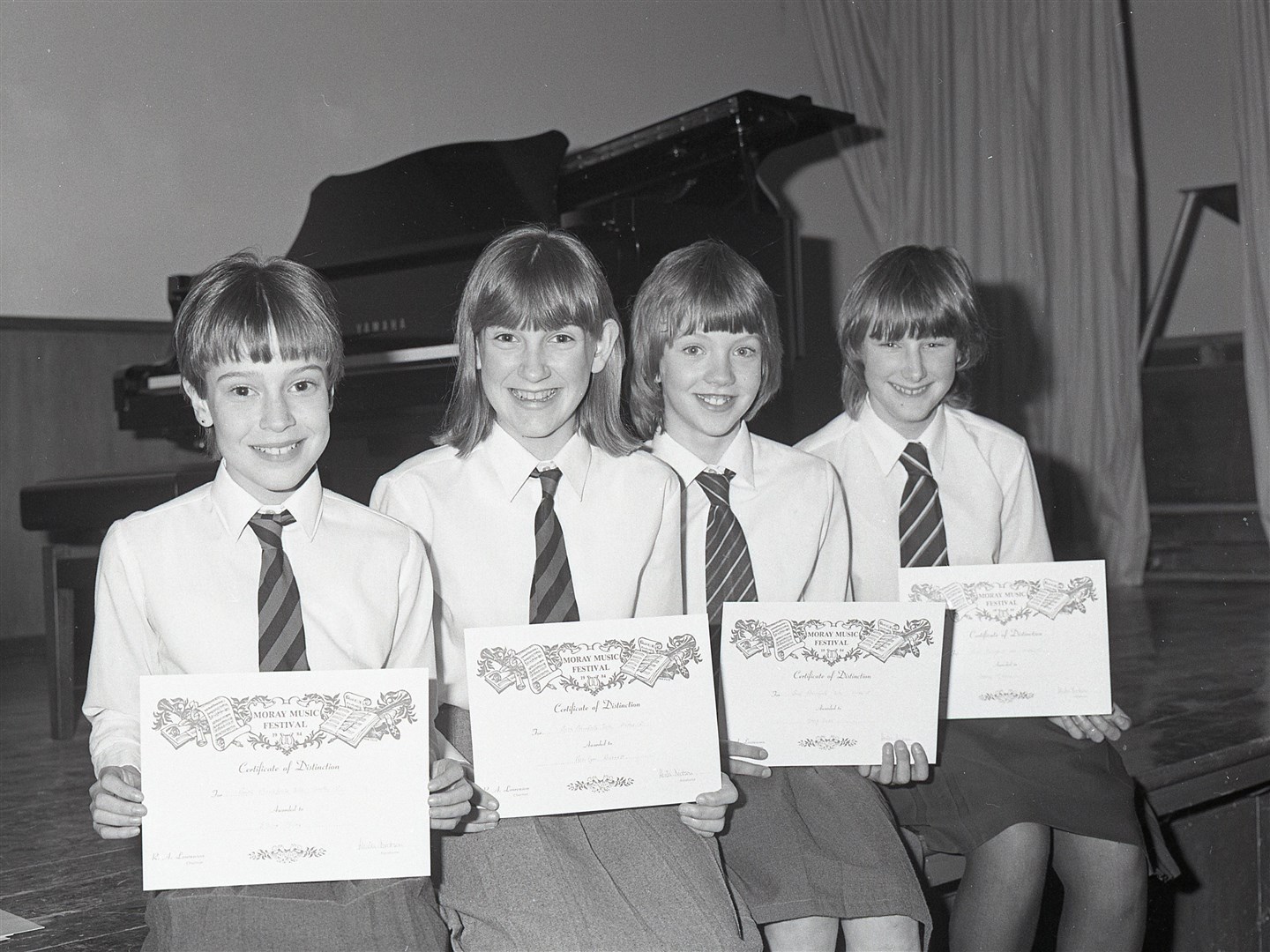 Award winners in the Bach piano solo competition for Under 15's were (from left) winner Elaine Milne, Rosalyn Burnett, Morag Vass and Shona McLean...1984 Moray Music Festival. ..Picture: The Northern Scot Archive..