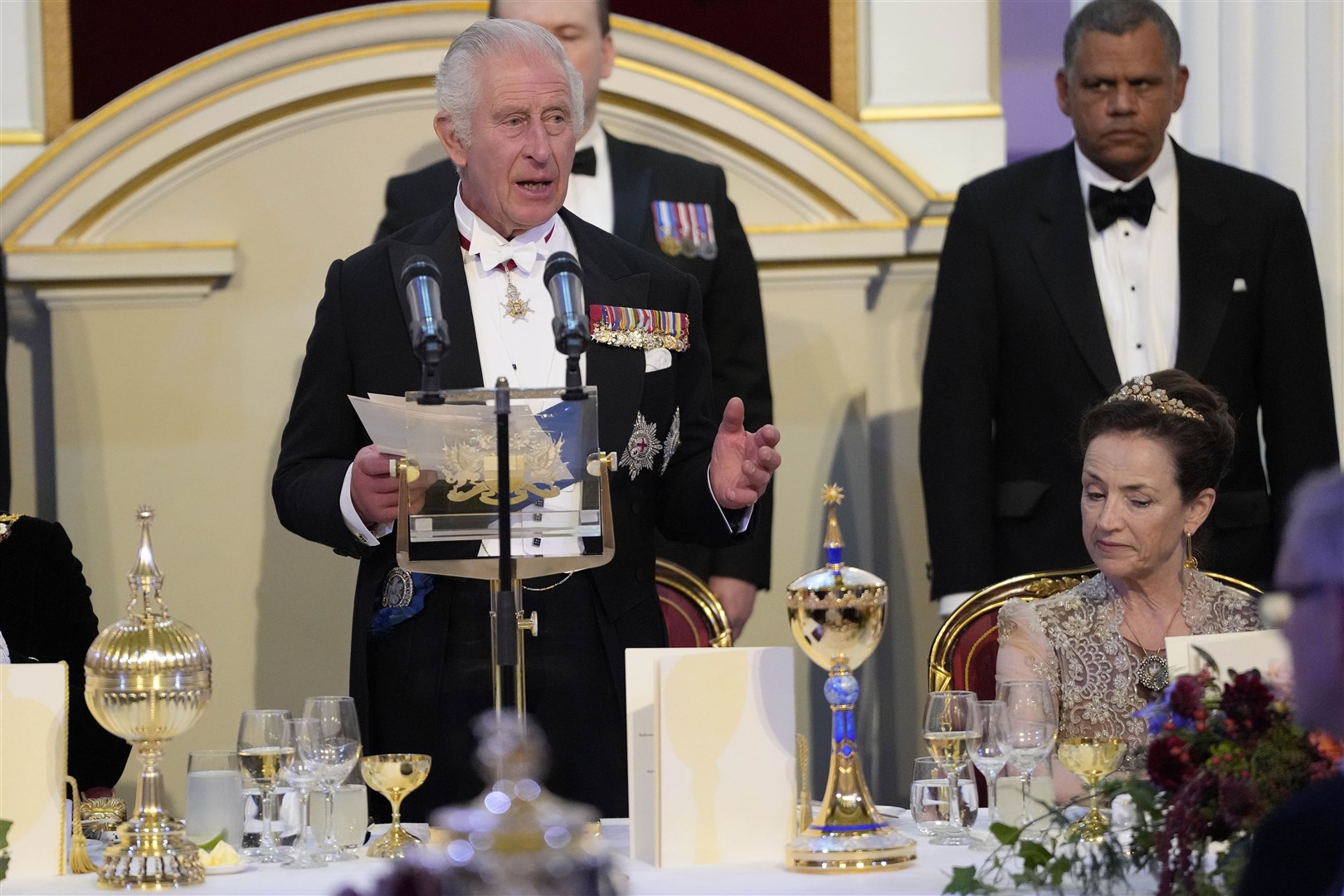 Charles addressing the Mansion House guests. Kirsty Wigglesworth/PA