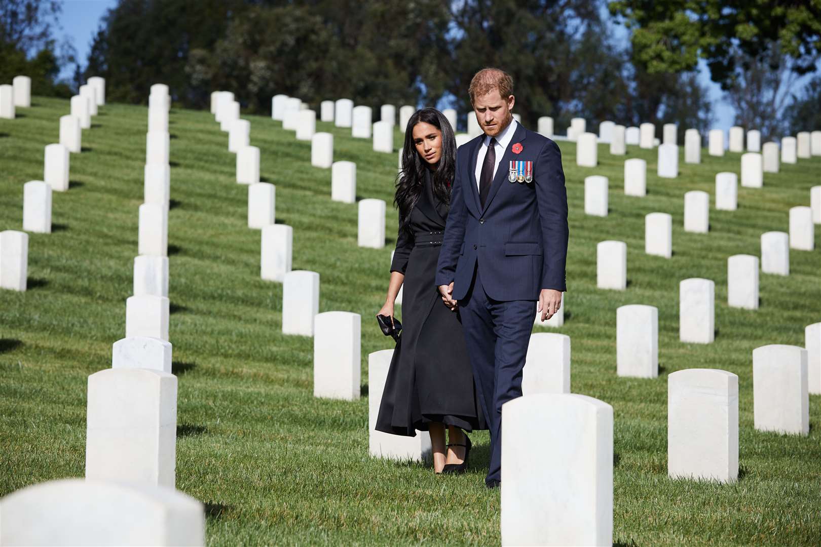 Meghan and Harry at Los Angeles National Cemetery on Remembrance Sunday (Lee Morgan/PA)